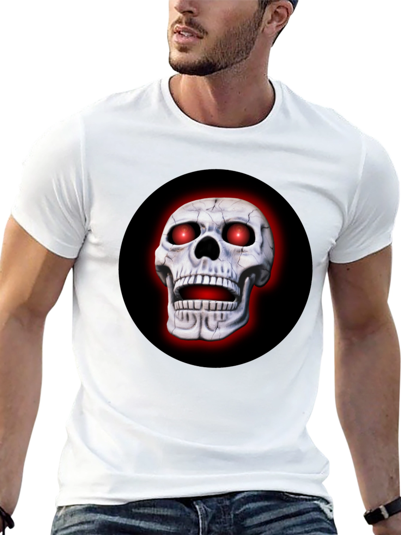 Black Men's Skull Graphic Print Black T-Shirt view 13