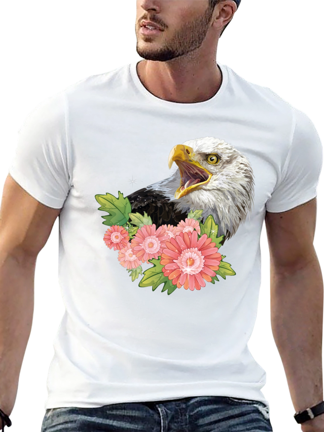 Black Eagle and Floral Graphic Print T-Shirt view 13