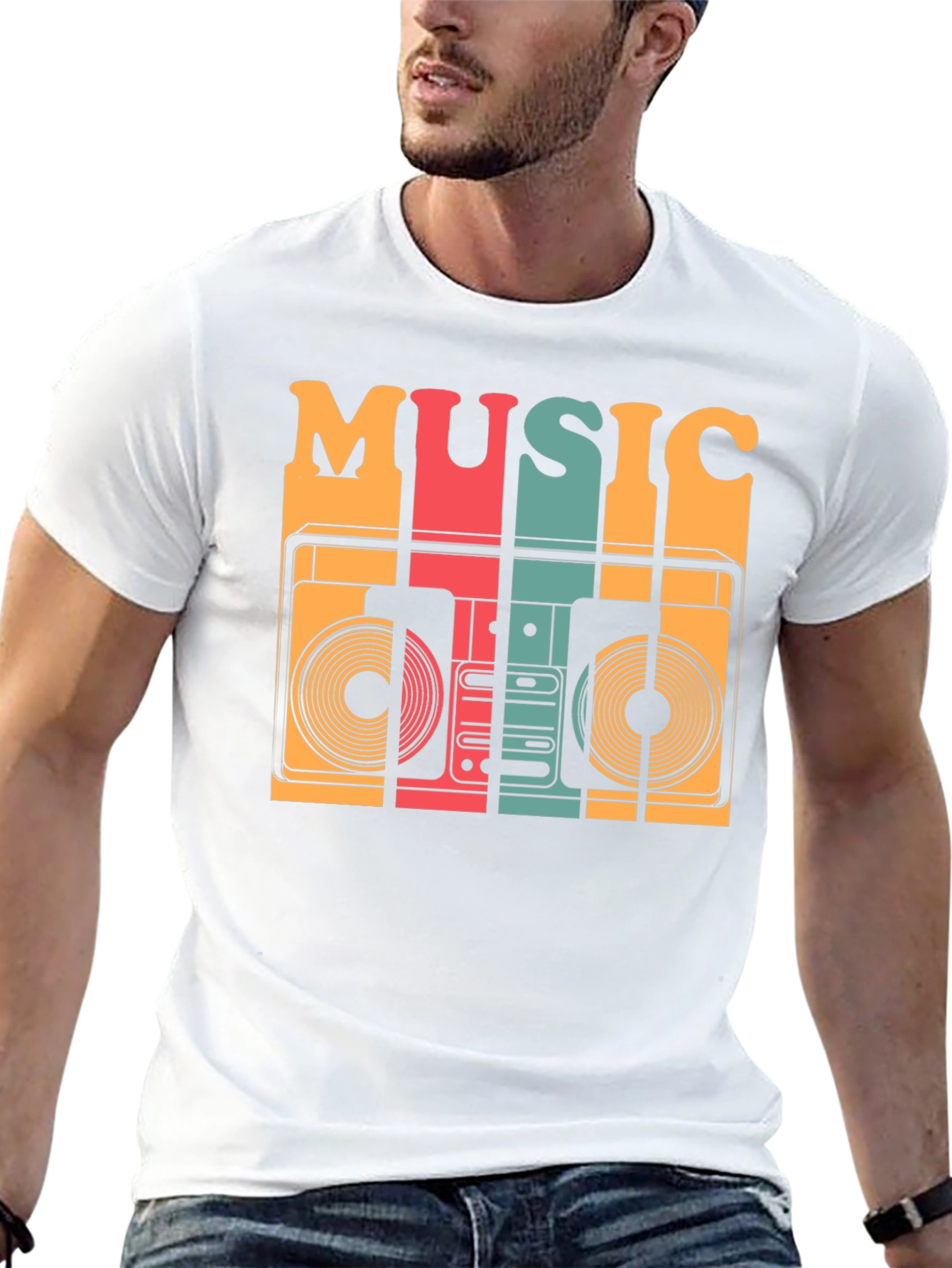 Black Retro Music T-Shirt - Vintage Boombox Design view 13