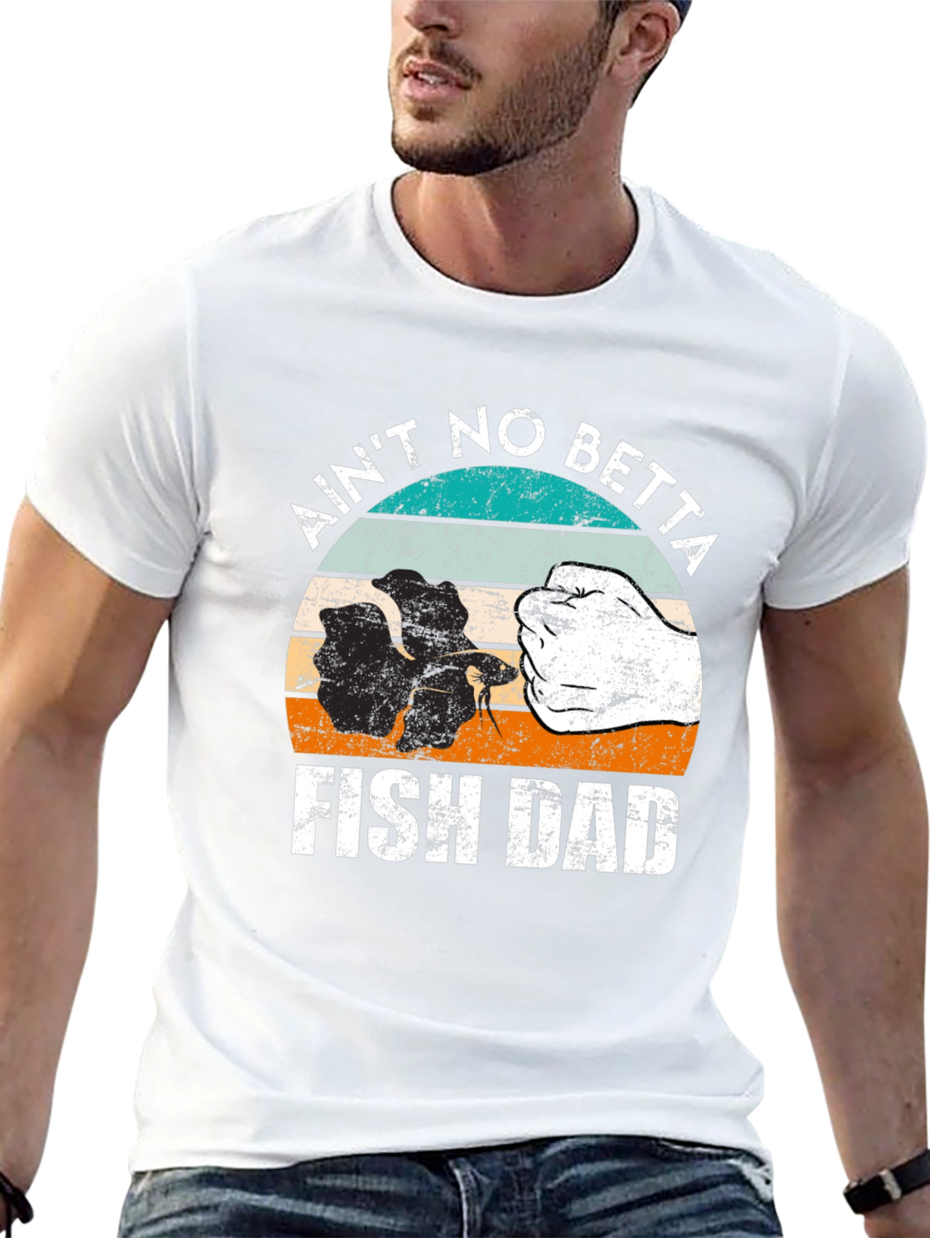 Black Ain't No Betta Fish Dad T-Shirt view 13