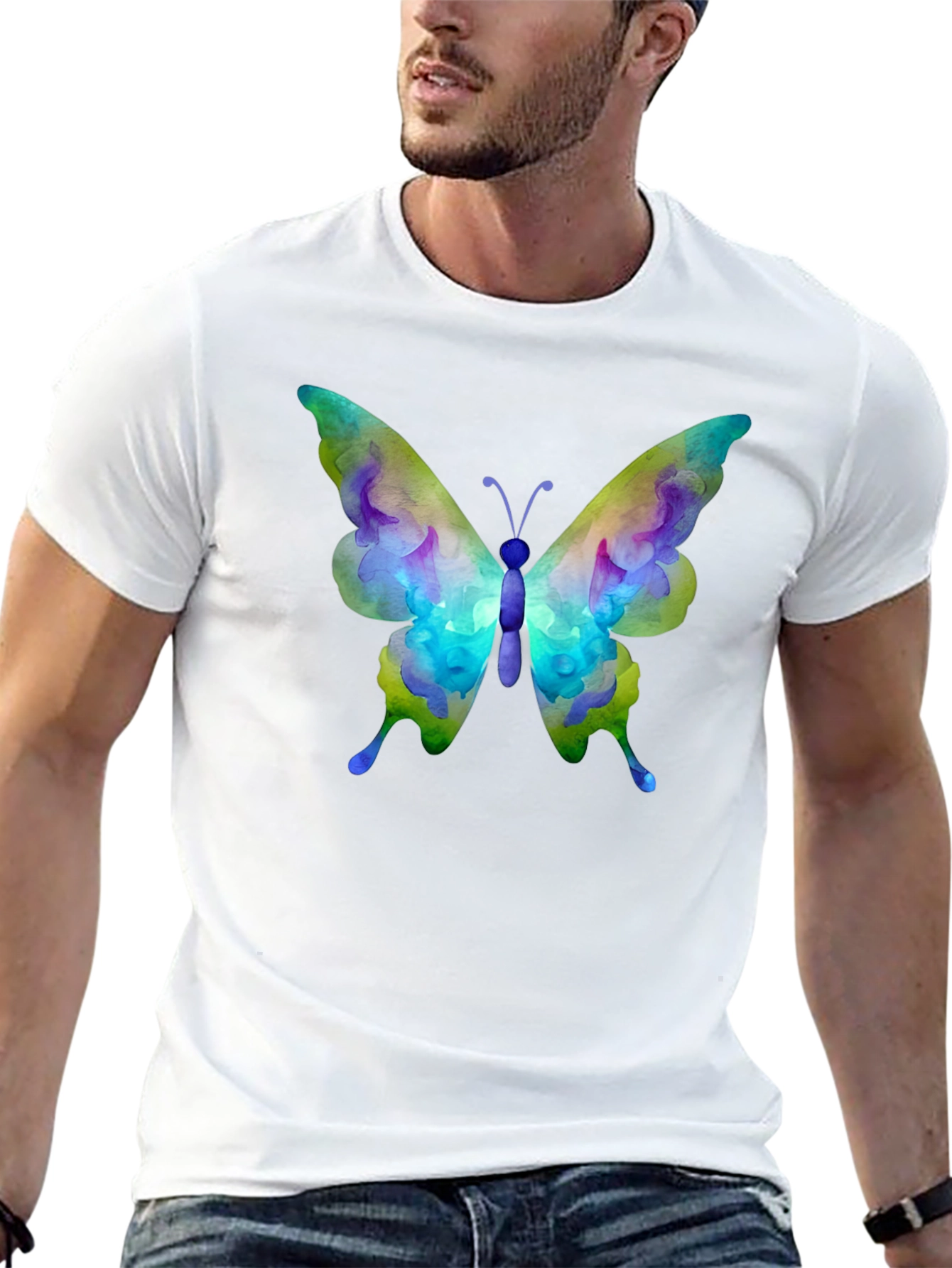 Black Watercolor Butterfly Graphic Black T-Shirt view 13