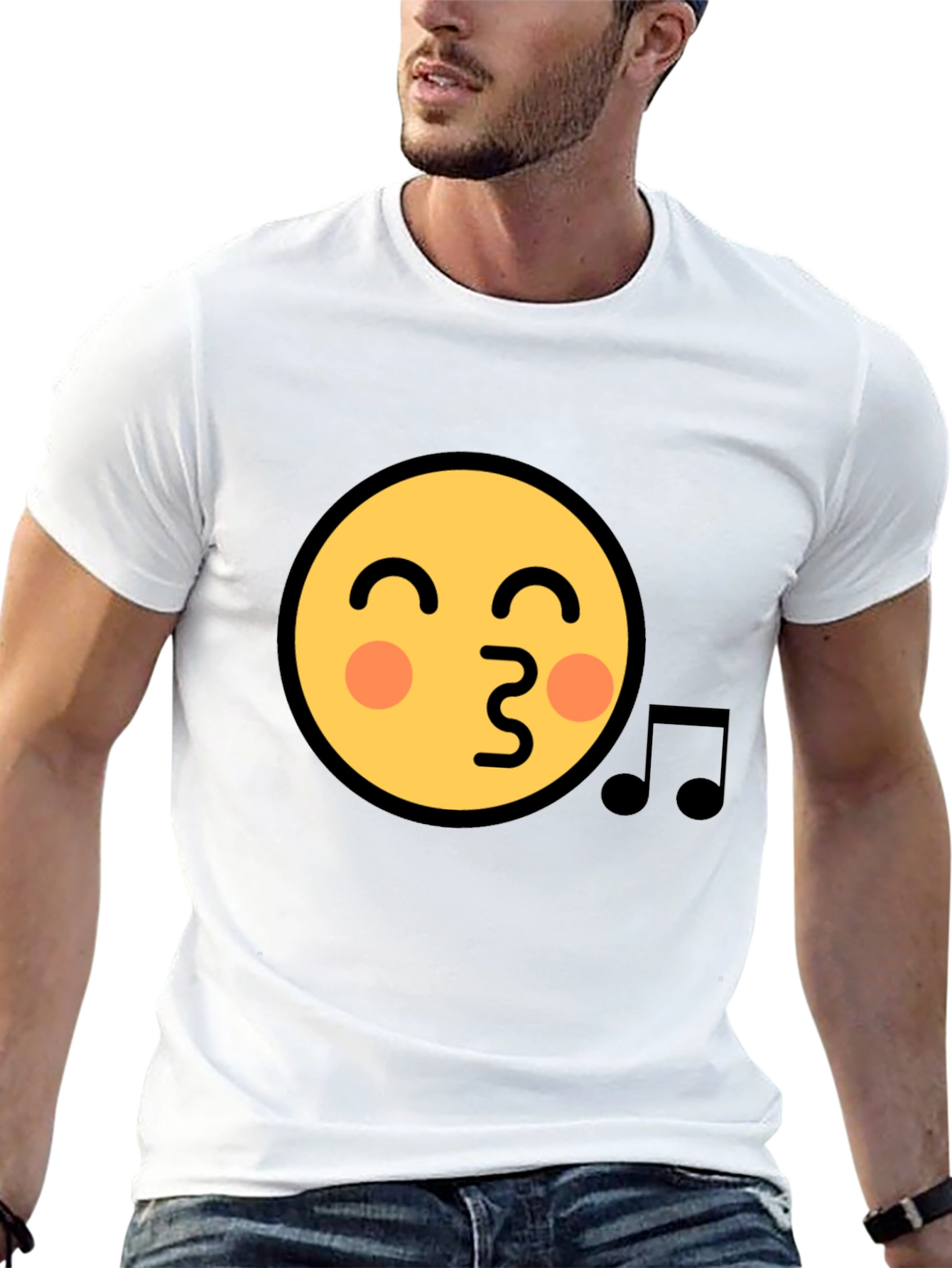 Black Emoji Face Kiss Music Note Black T-Shirt view 13