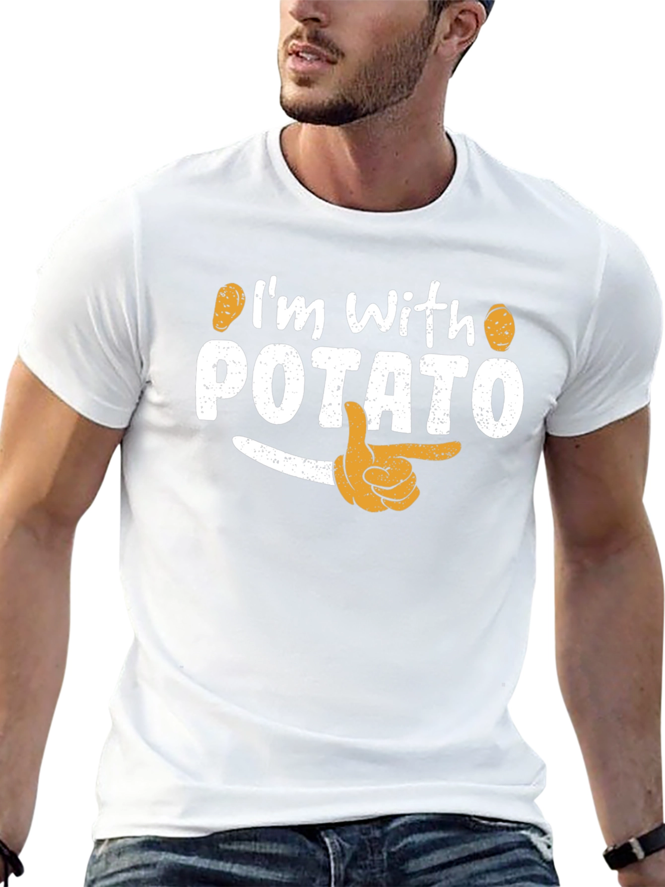 Black I'm with Potato Funny Graphic T-Shirt view 13