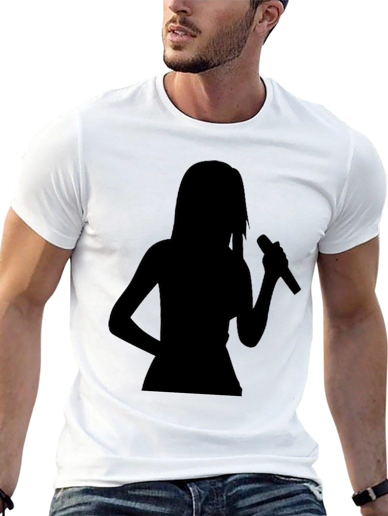 Black Silhouette Singer Graphic Tee - Black Cotton T-Shirt view 13