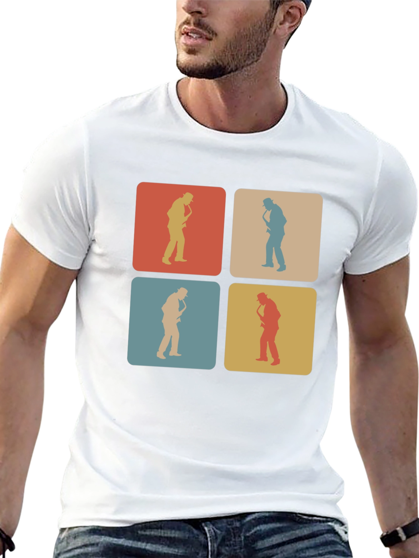 Black Retro Saxophone Player T-Shirt view 13