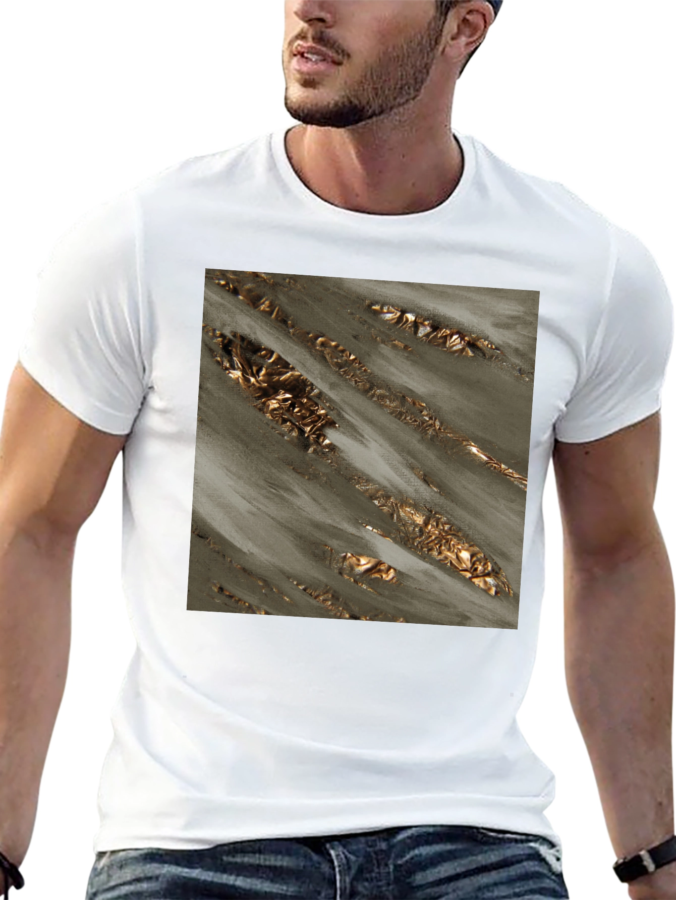 Black Abstract Gold Foil Art Black T-Shirt view 13