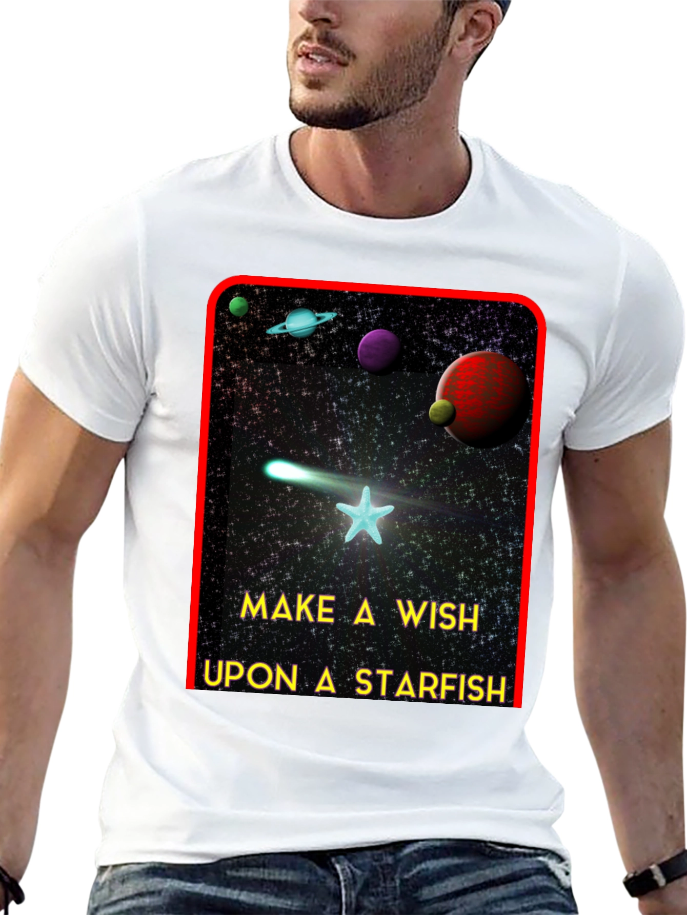 Black Make A Wish Starfish T-Shirt - Galaxy Design Tee view 13