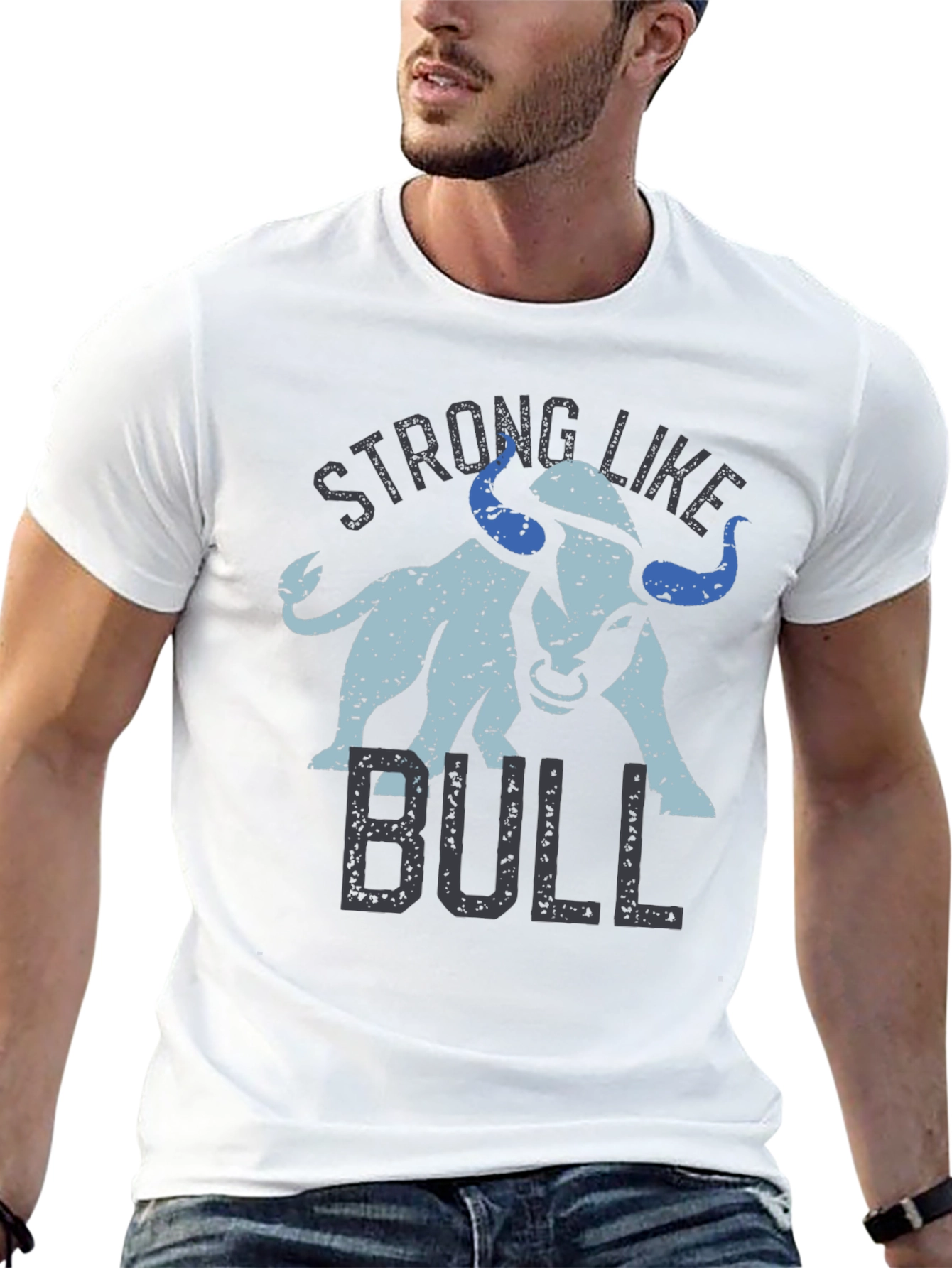 Black Strong Like Bull Graphic Tee - Black Cotton Blend T-Shirt view 13