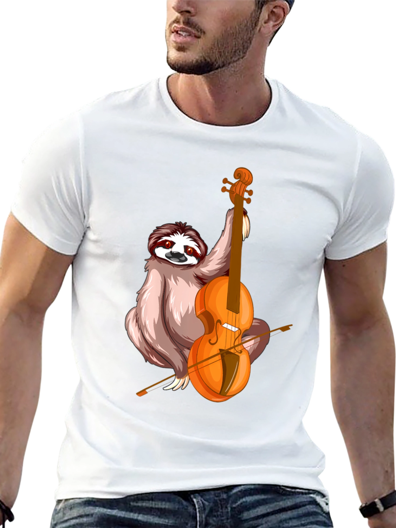 Black Sloth Playing Cello Graphic T-Shirt view 13