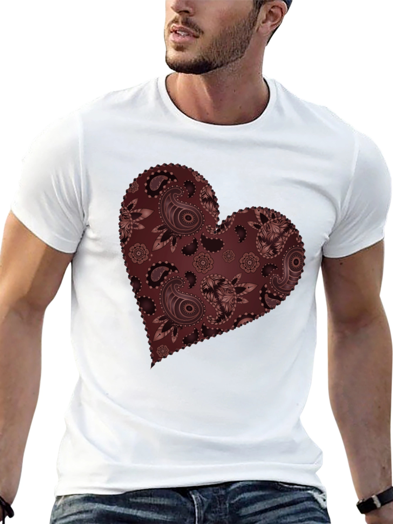 Black Paisley Heart Graphic Tee - Stylish Casual Wear view 13