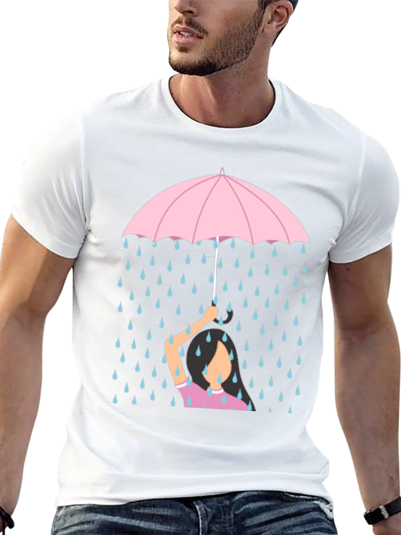 Black Rainy Day Umbrella T-Shirt - Comfort Fit Cotton Tee view 13