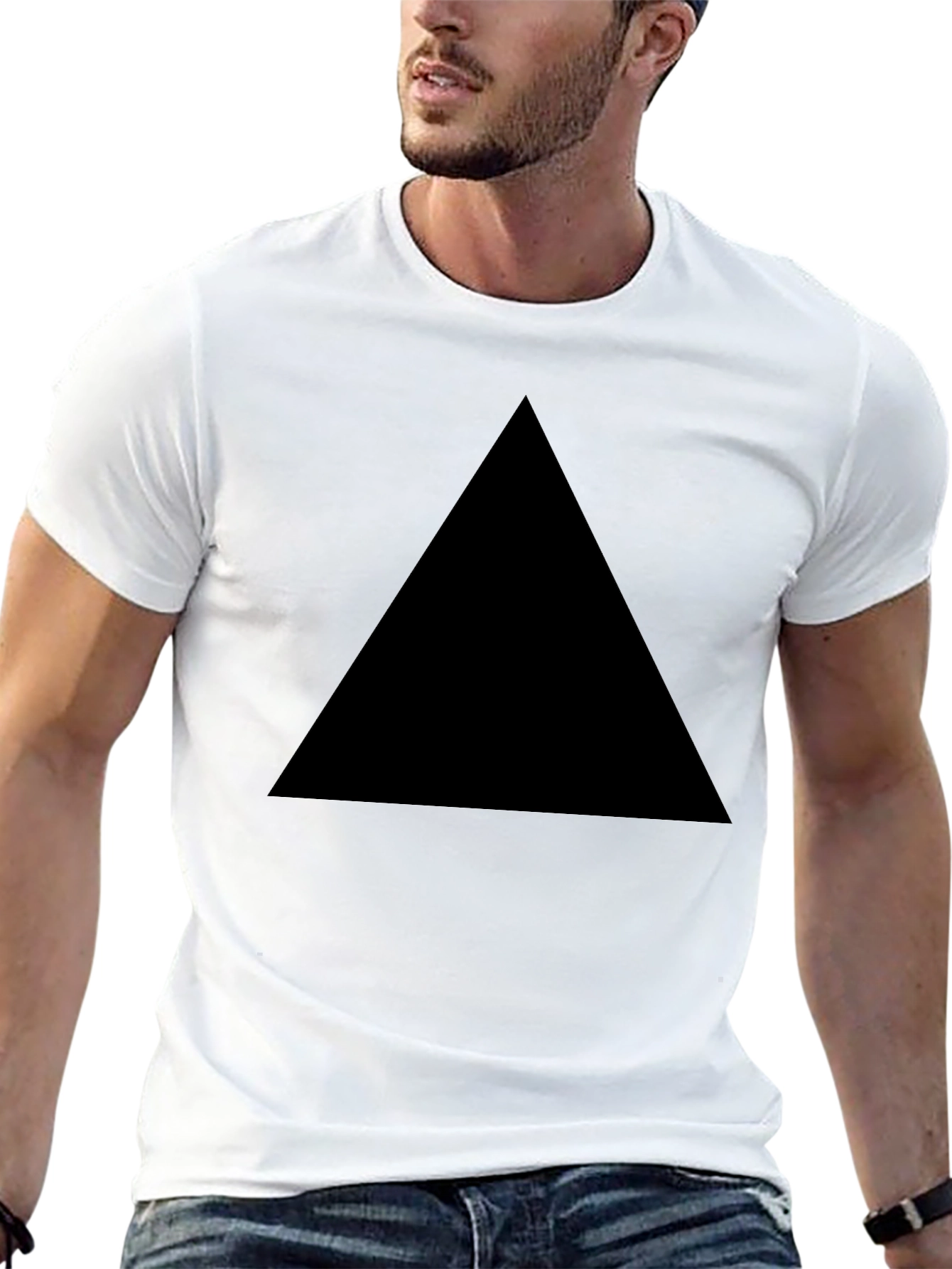 Black Mens Black T-Shirt with Geometric Triangle Design view 13