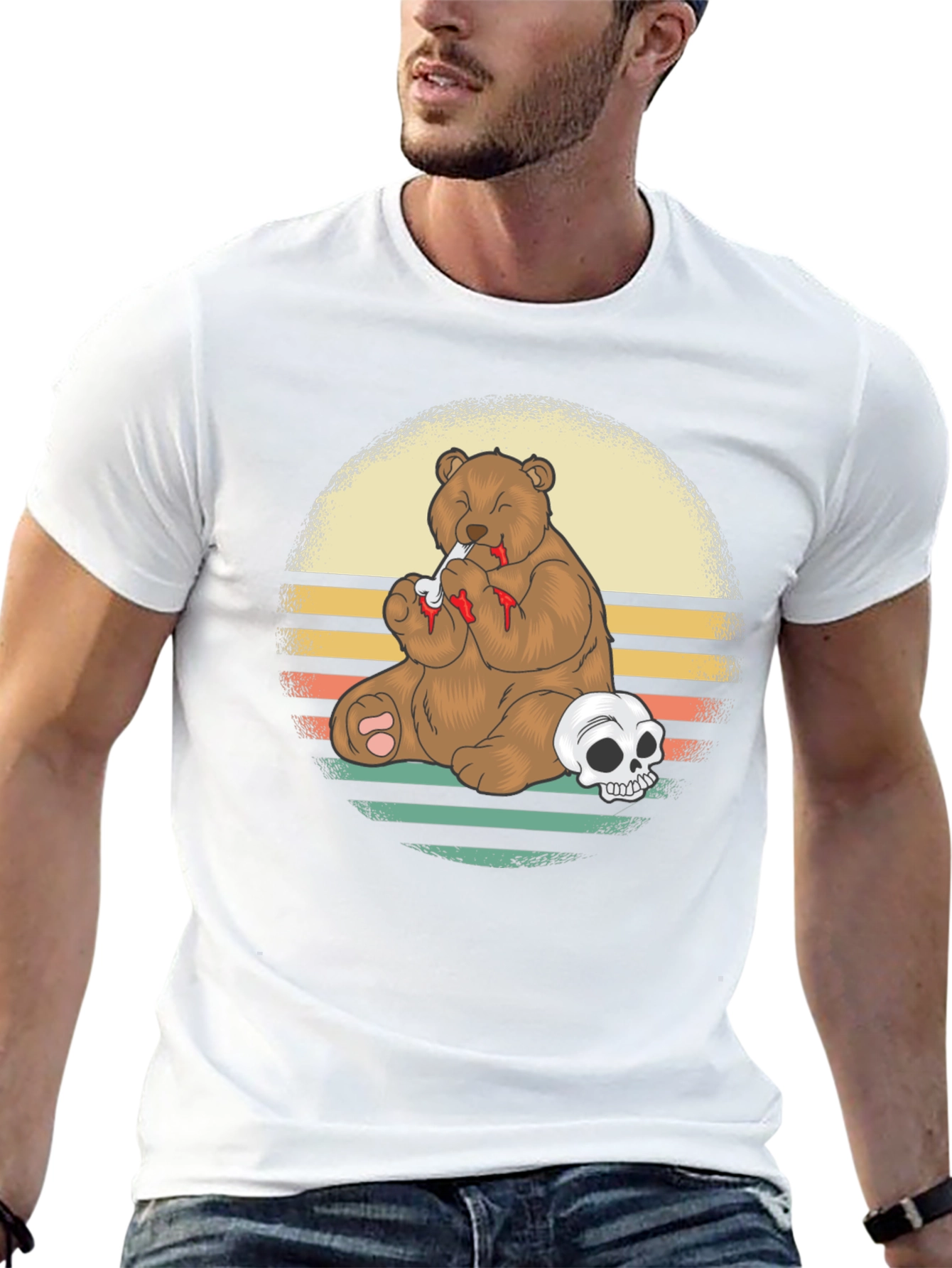 Black Grizzly Bear Skull T-Shirt - Funny Graphic Tee view 13