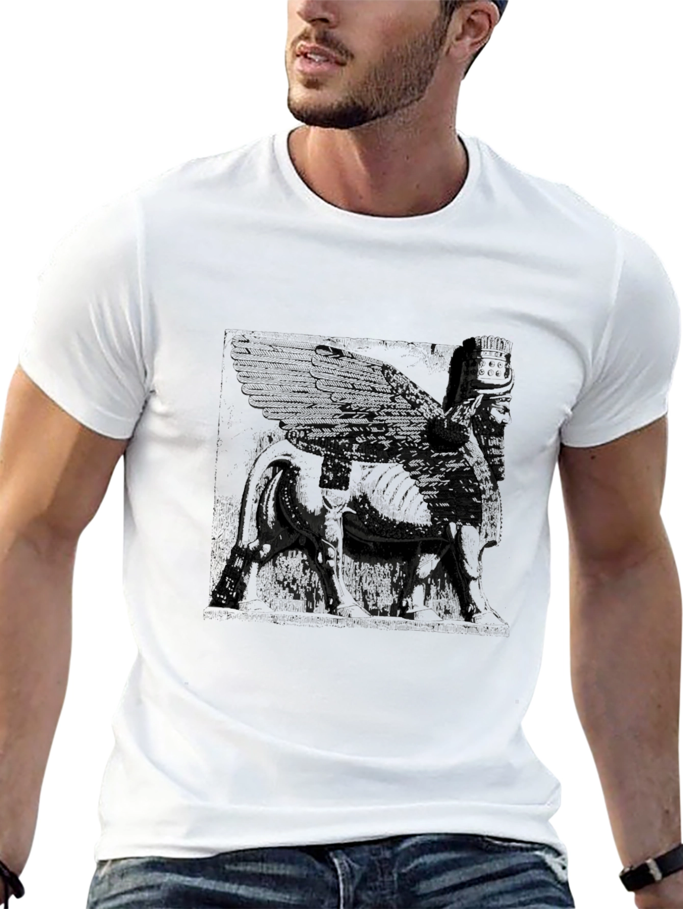 Black Mythical Winged Bull Graphic Tee - Black view 13