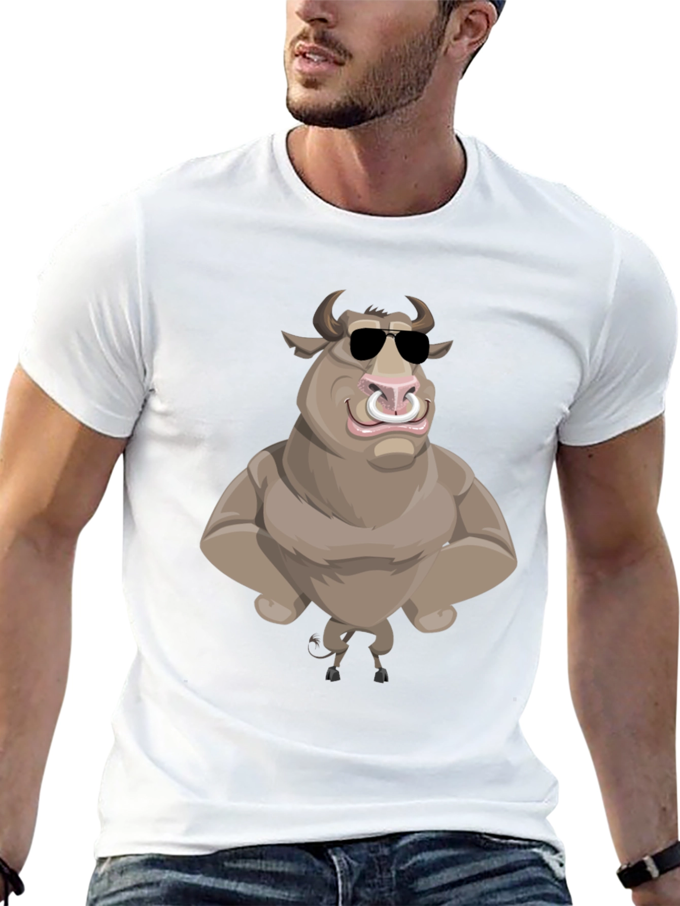 Black Cool Cartoon Bull Graphic Tee - Black view 13