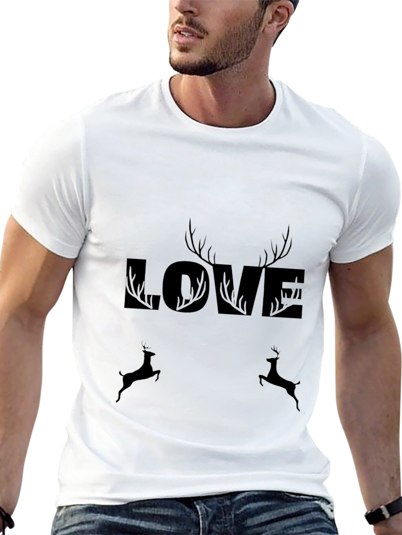 Black Love Deer Graphic Tee - Stylish Black T-Shirt view 13