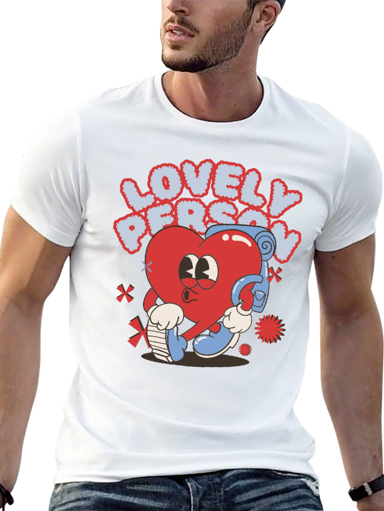 Black Lovely Person Heart Cartoon Black T-Shirt view 13