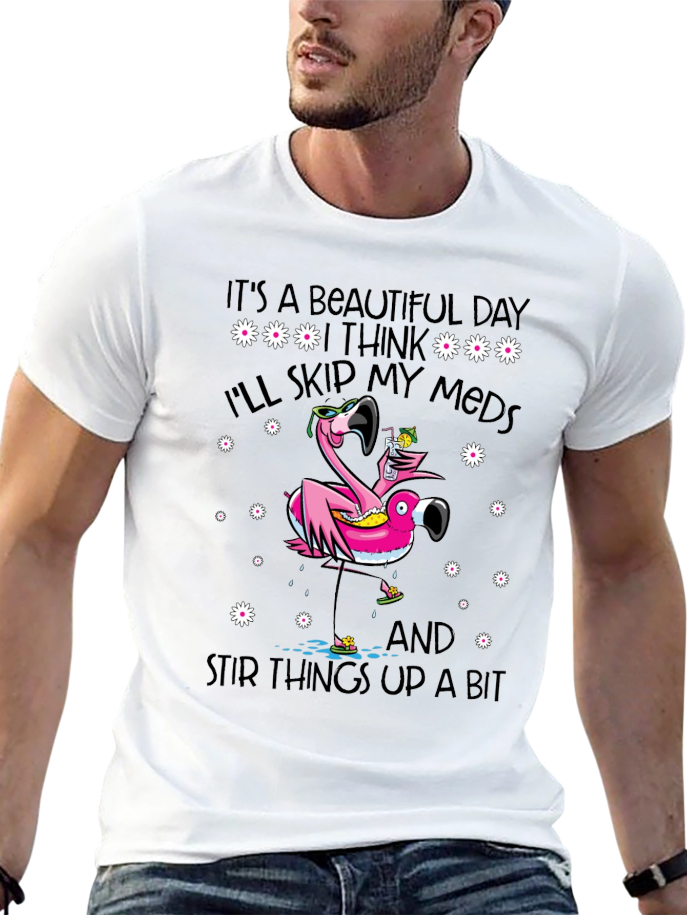 Black It's a Beautiful Day Funny Flamingo Graphic Tee view 13