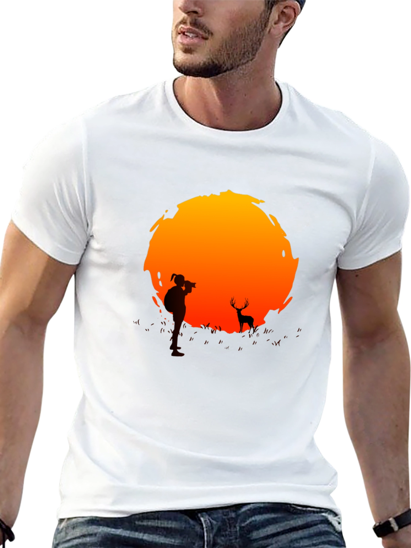 Black Sunset Photographer Graphic Tee - Black Cotton T-Shirt view 13