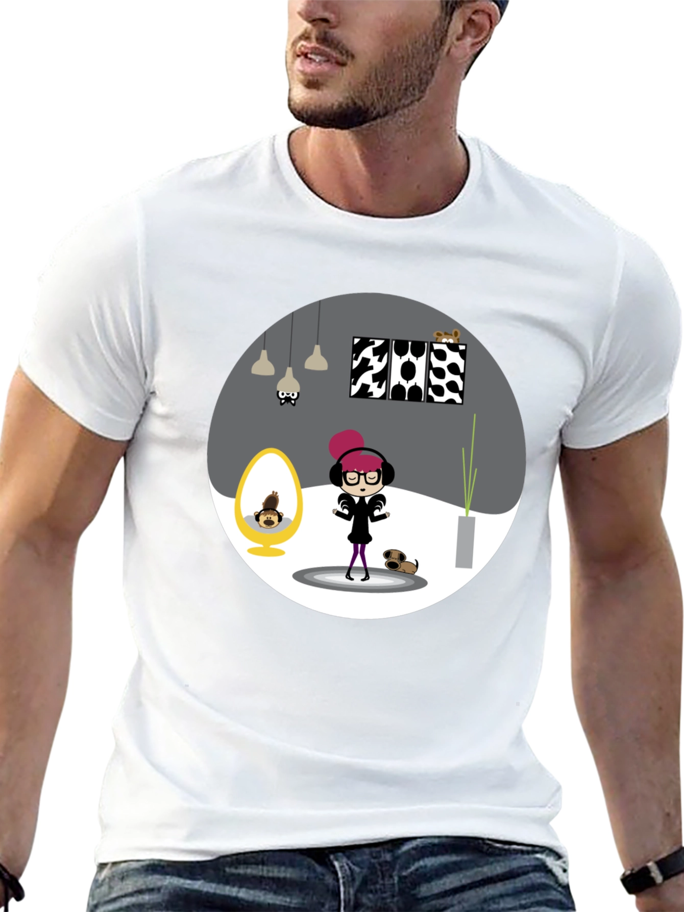 Black Cartoon Graphic Tee - Funky Room Print view 13