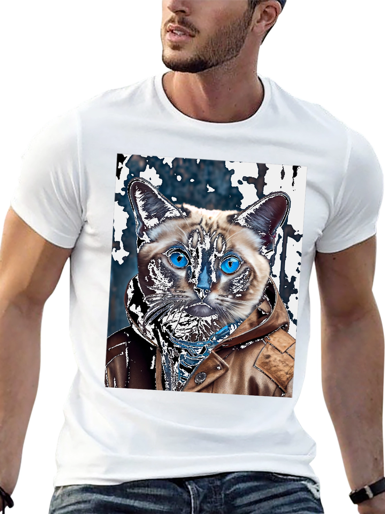 Black Cat in Jacket Graphic T-Shirt view 13