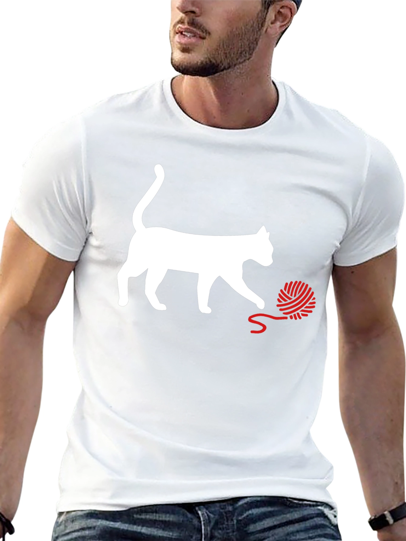 Black Cat & Yarn Ball Graphic T-Shirt - Fun & Playful! view 13