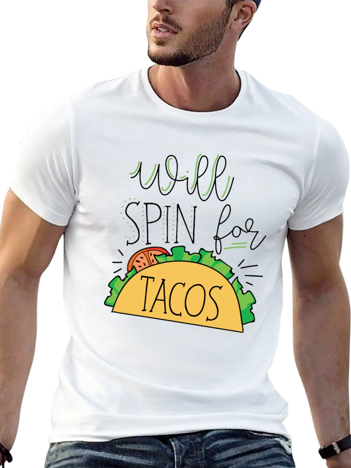 Black Taco Lover's T-Shirt - Will Spin For Tacos Graphic Tee view 13