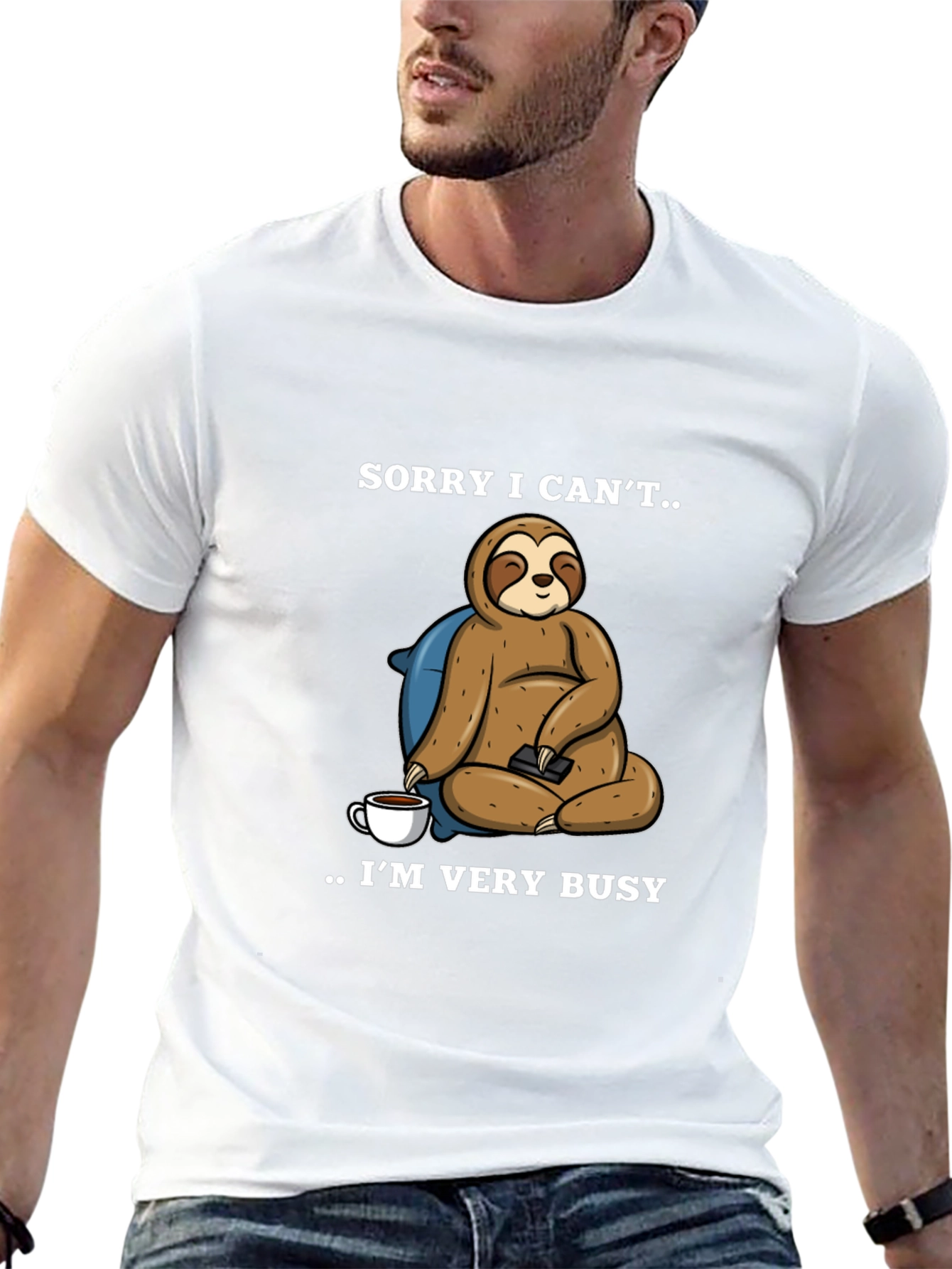 Black Sorry I Can't Sloth T-Shirt - Very Busy view 13