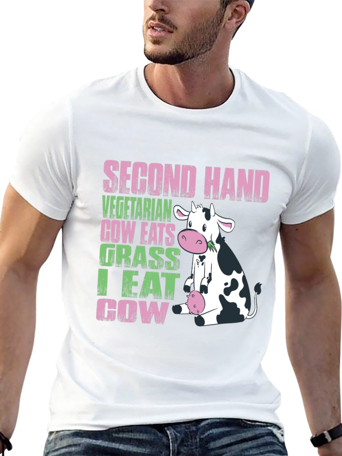 Black Second Hand Cow T-Shirt - Vegetarian & Meat Eater Humor view 13