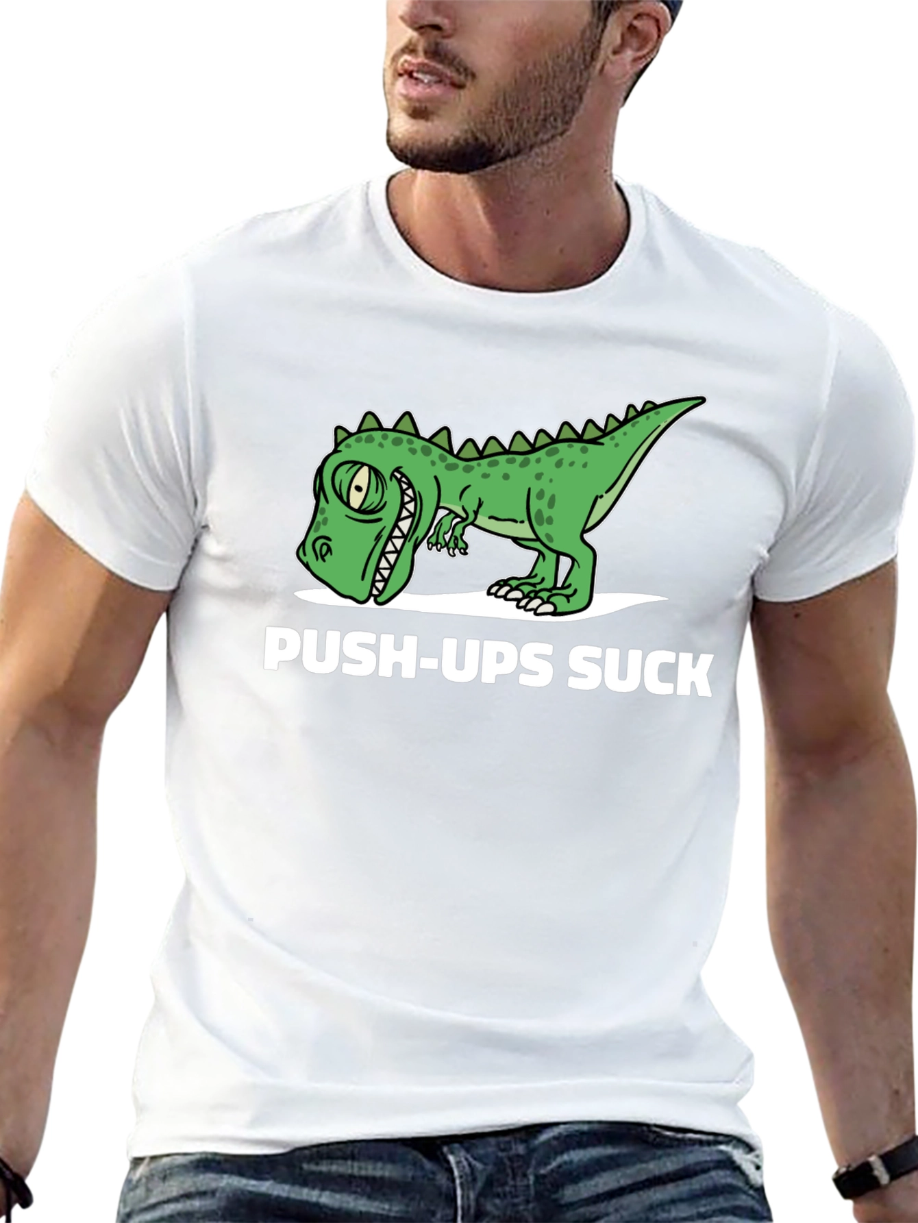 Black Funny Dinosaur Push-Ups Suck Graphic T-Shirt view 13