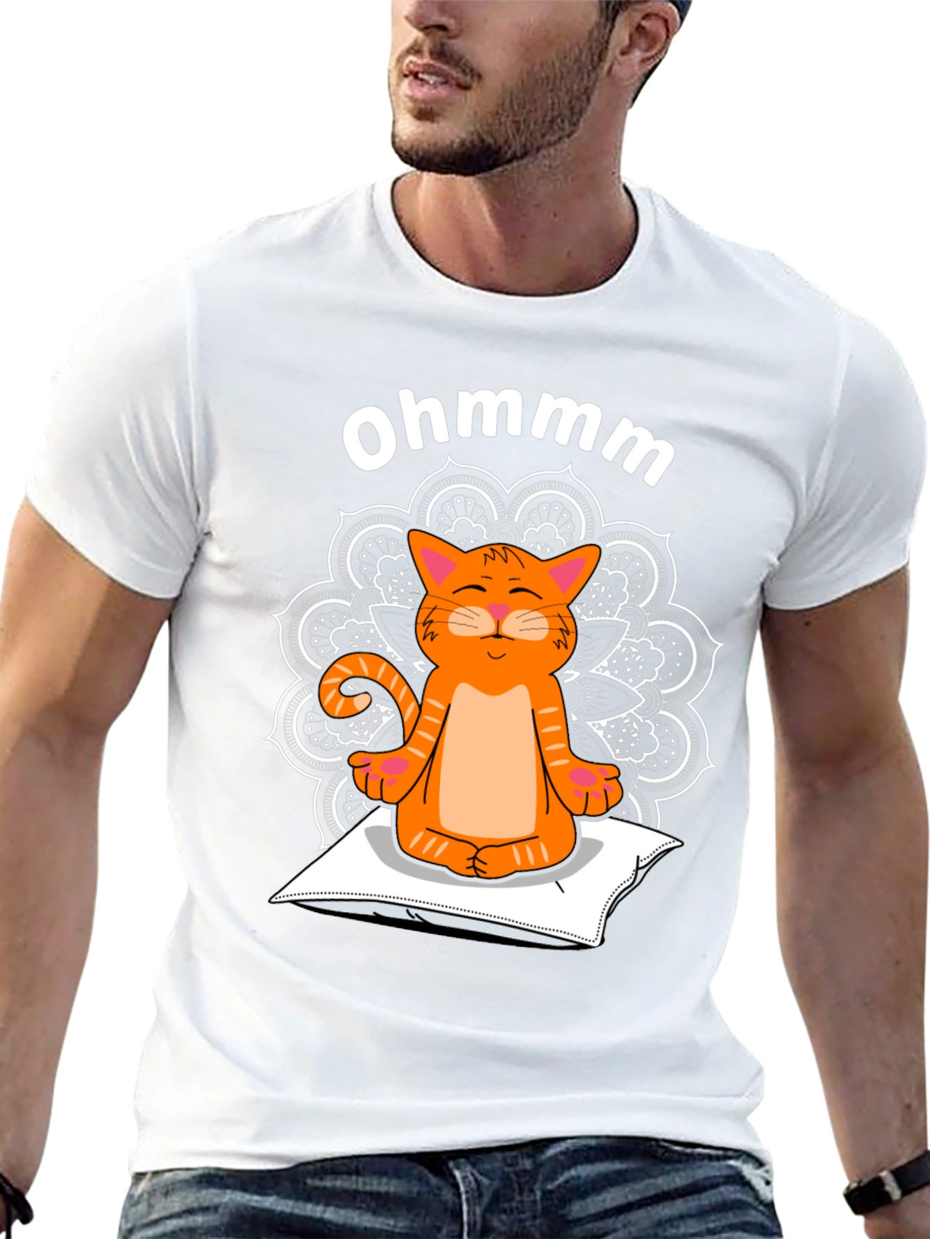 Black Ohmmm Cat Yoga T-Shirt - Meditating Feline Tee view 13