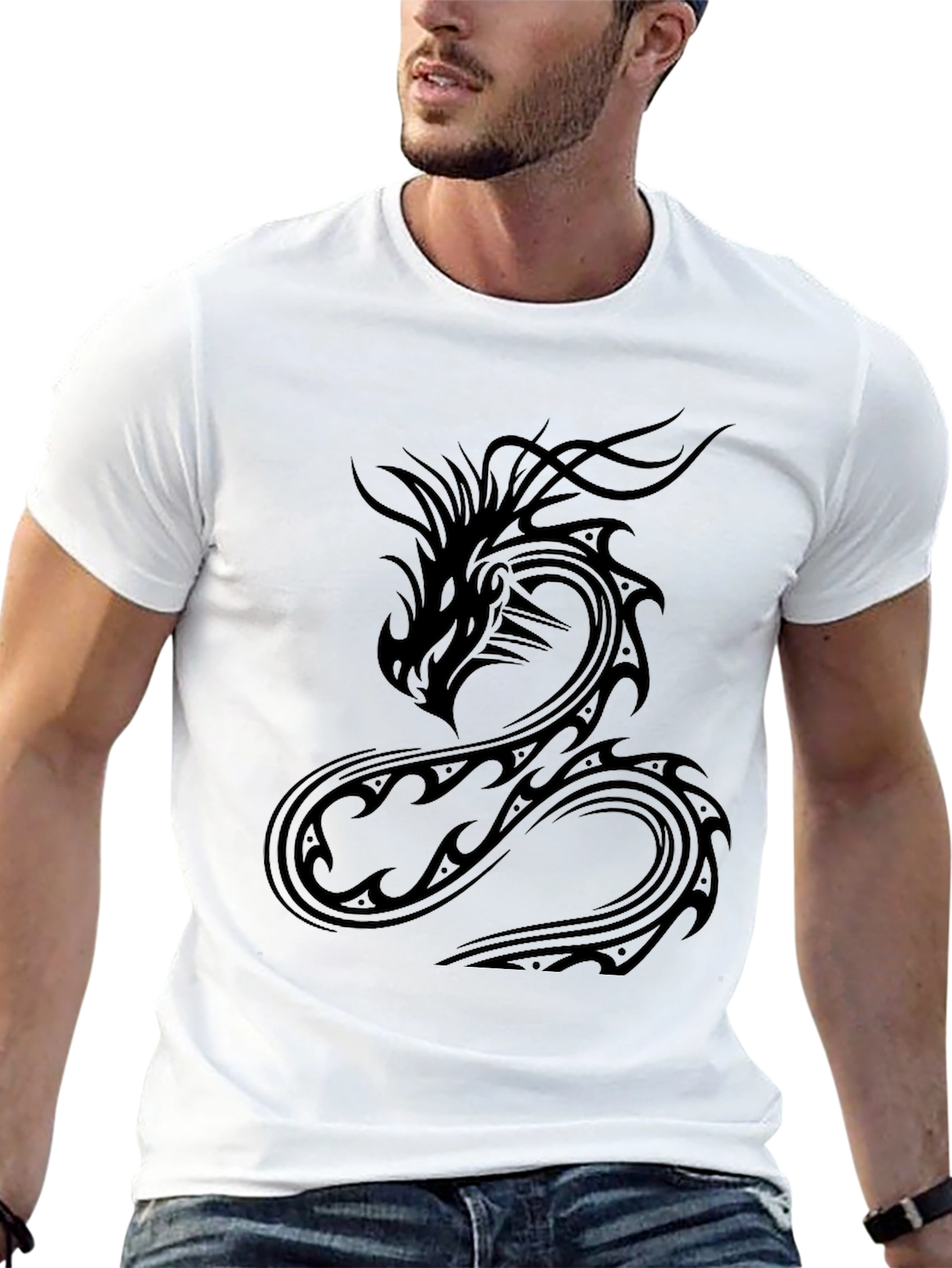 Black Dragon Graphic Tee - Black Cotton Casual Wear view 13