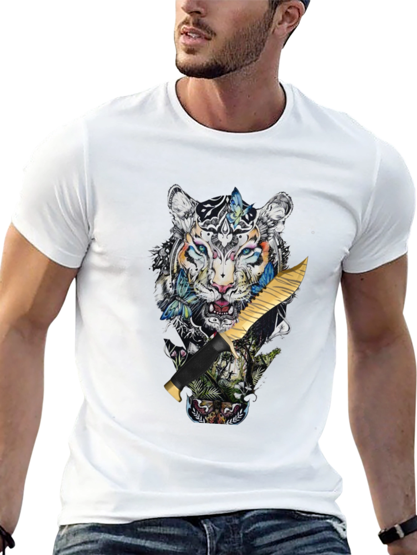 Black Tiger Graphic Print Black T-Shirt view 13