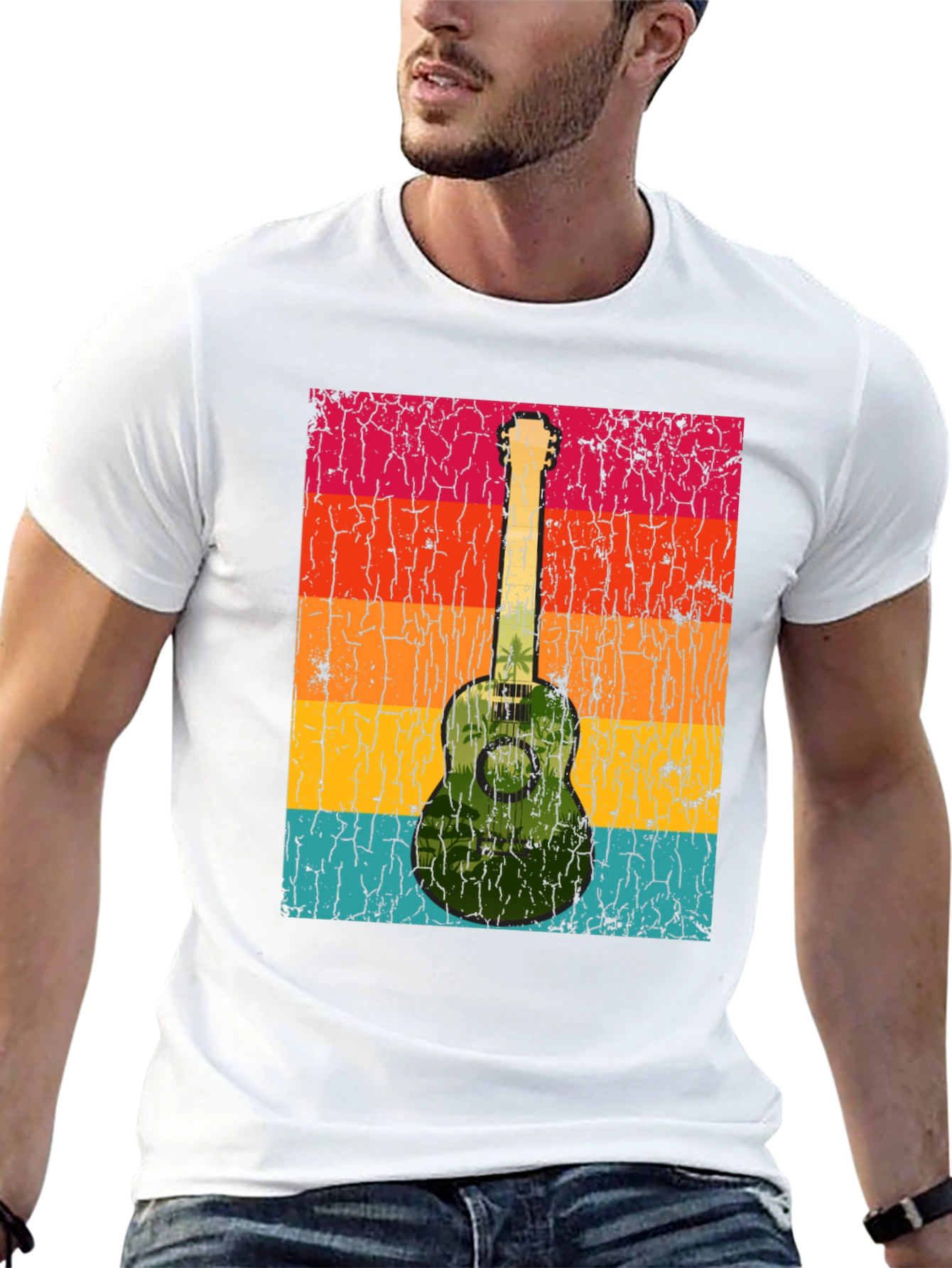 Black Retro Guitar T-Shirt - Tropical Vibes view 13