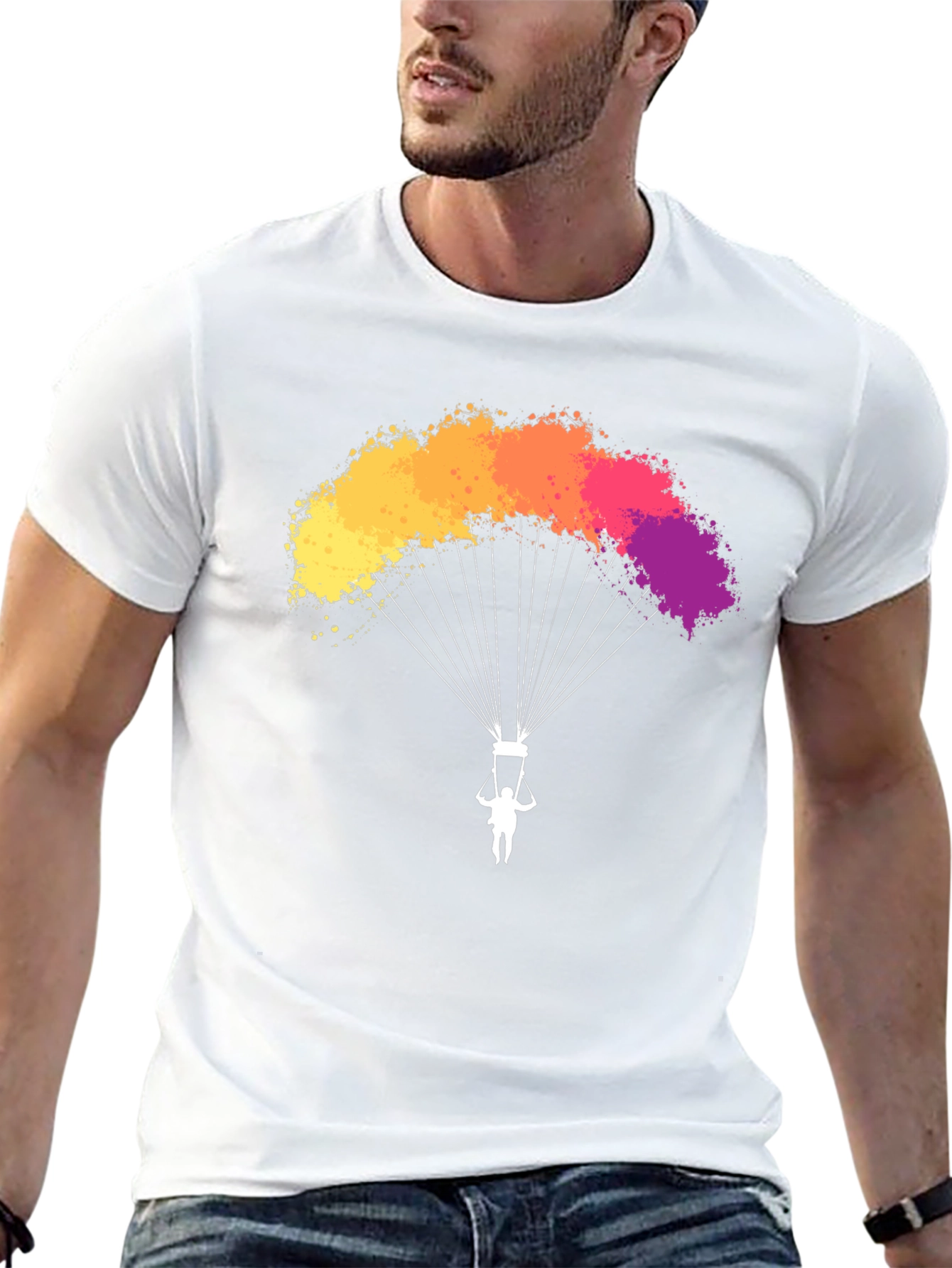 Black Parachute T-Shirt - Vibrant Colorful Design view 13
