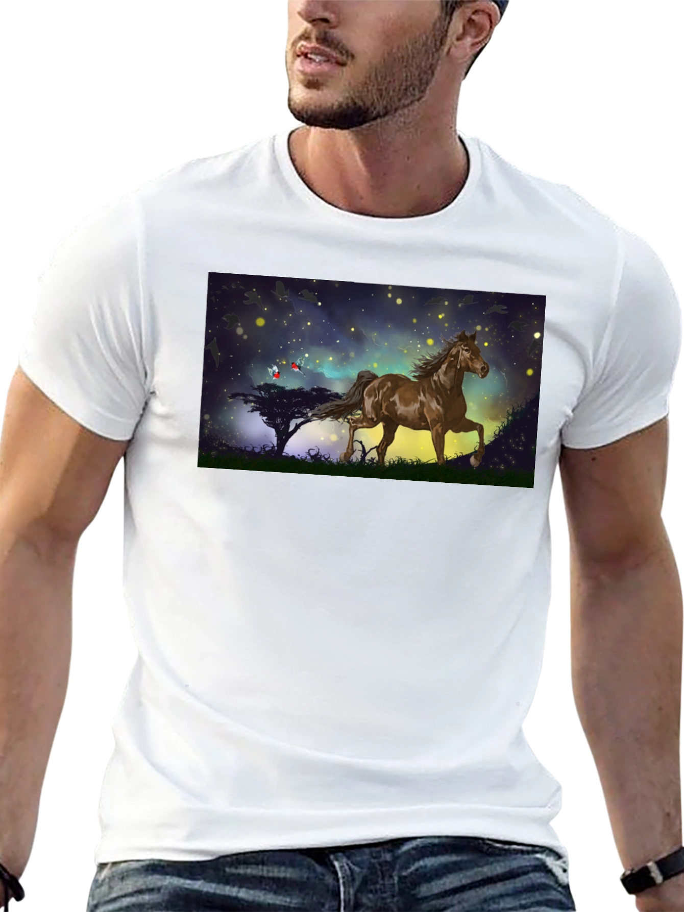Black Horse Graphic Tee - Black Cotton Blend T-Shirt view 13