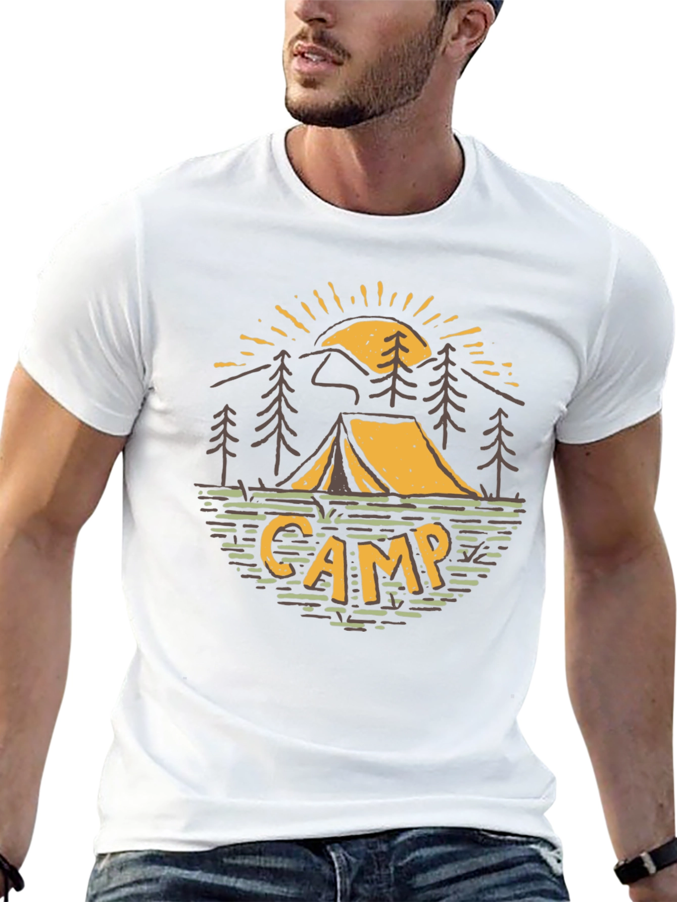 Black Camping Adventure Graphic Tee - Black Cotton T-Shirt view 13
