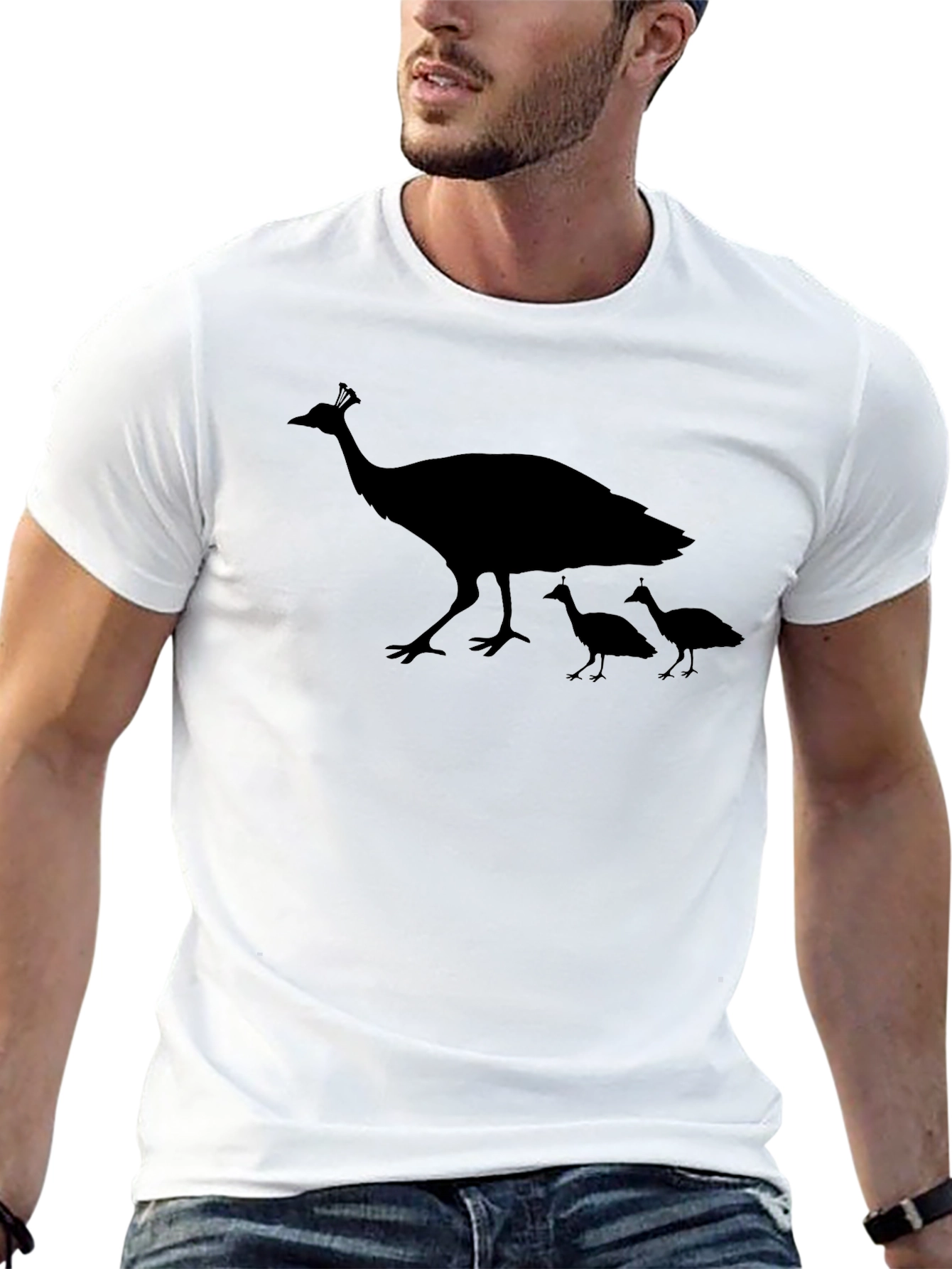 Black Peacock Family Graphic T-Shirt - Stylish Black Tee view 13