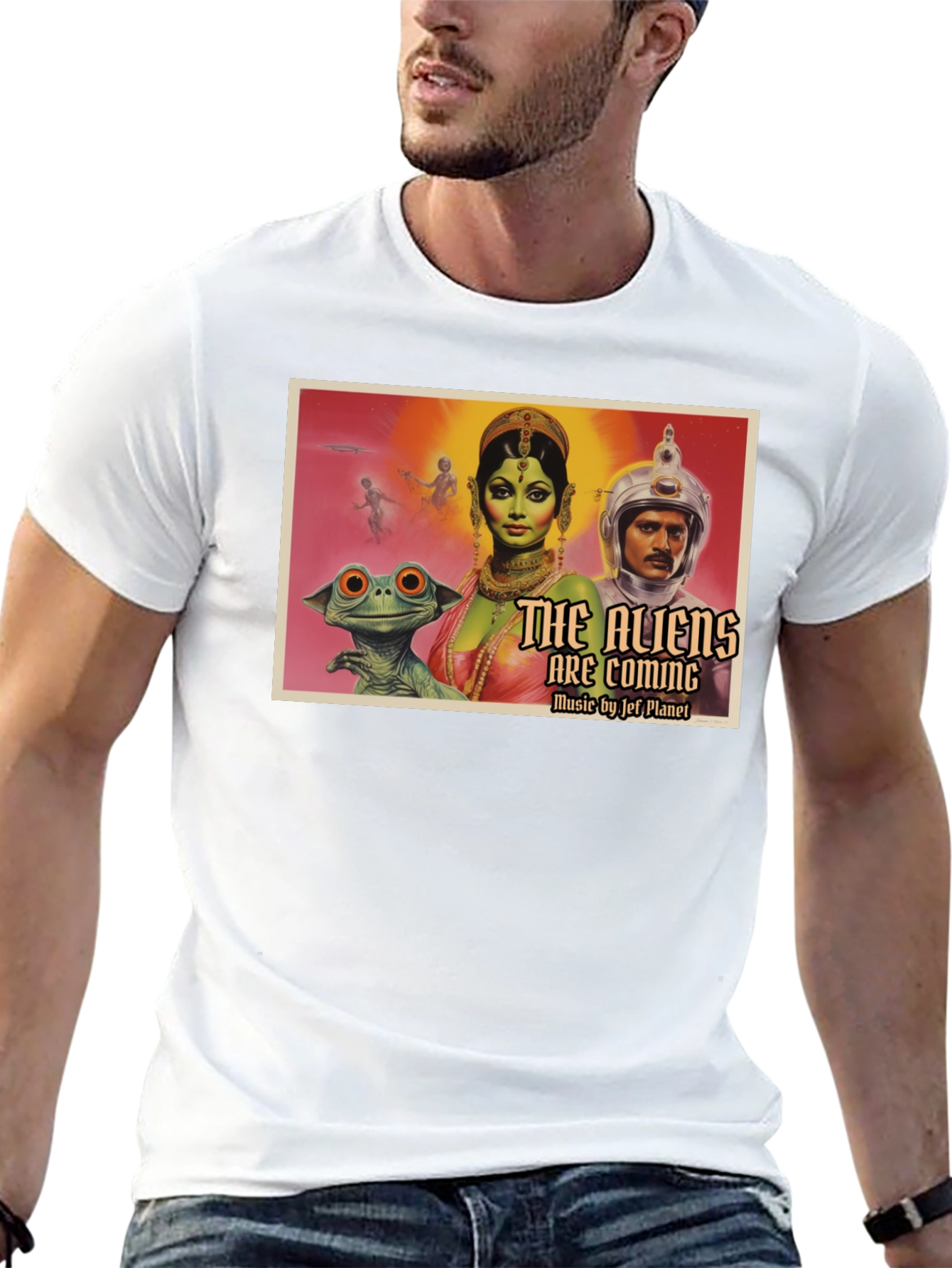 Black Retro Sci-Fi Alien Invasion Graphic T-Shirt view 13