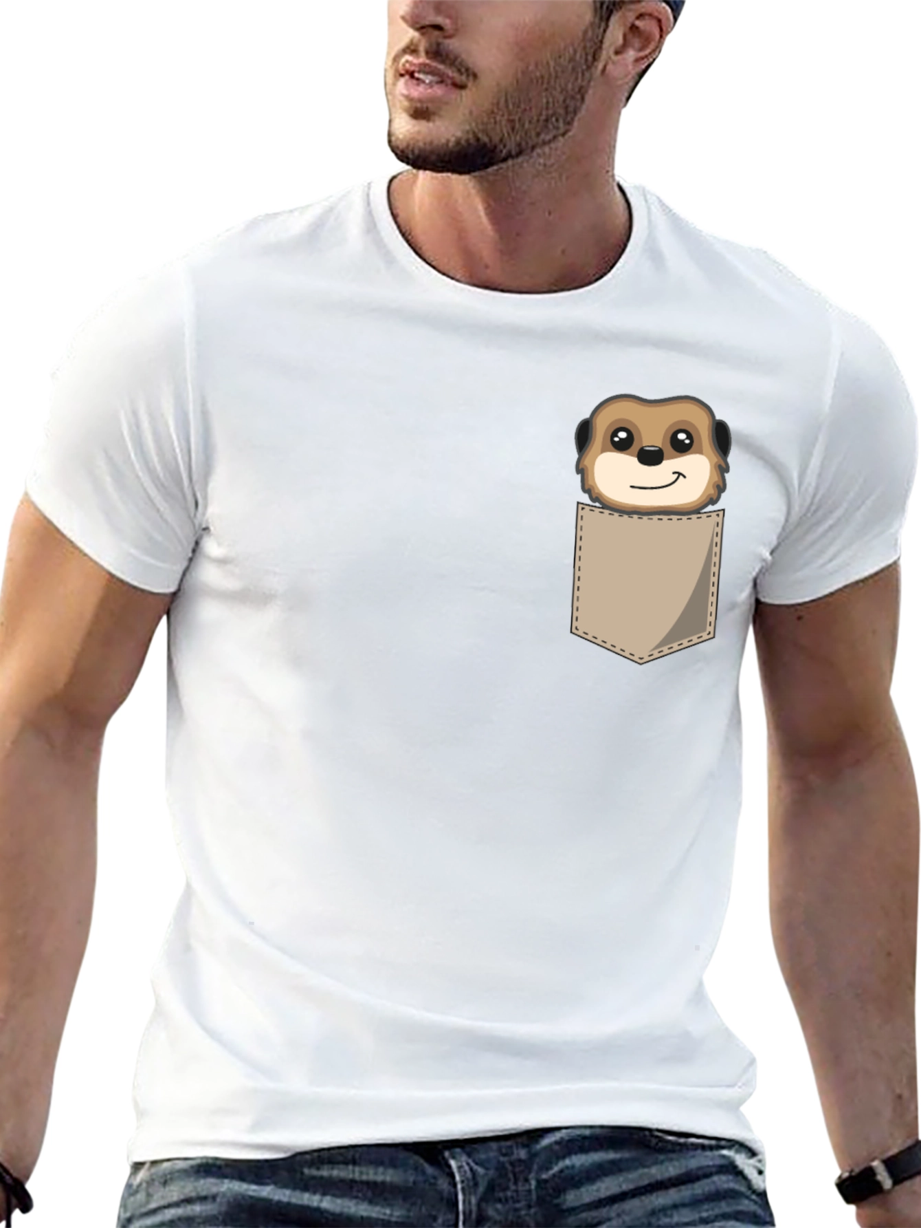 Black Cute Meerkat Pocket T-Shirt - Unique Animal Graphic Tee view 13