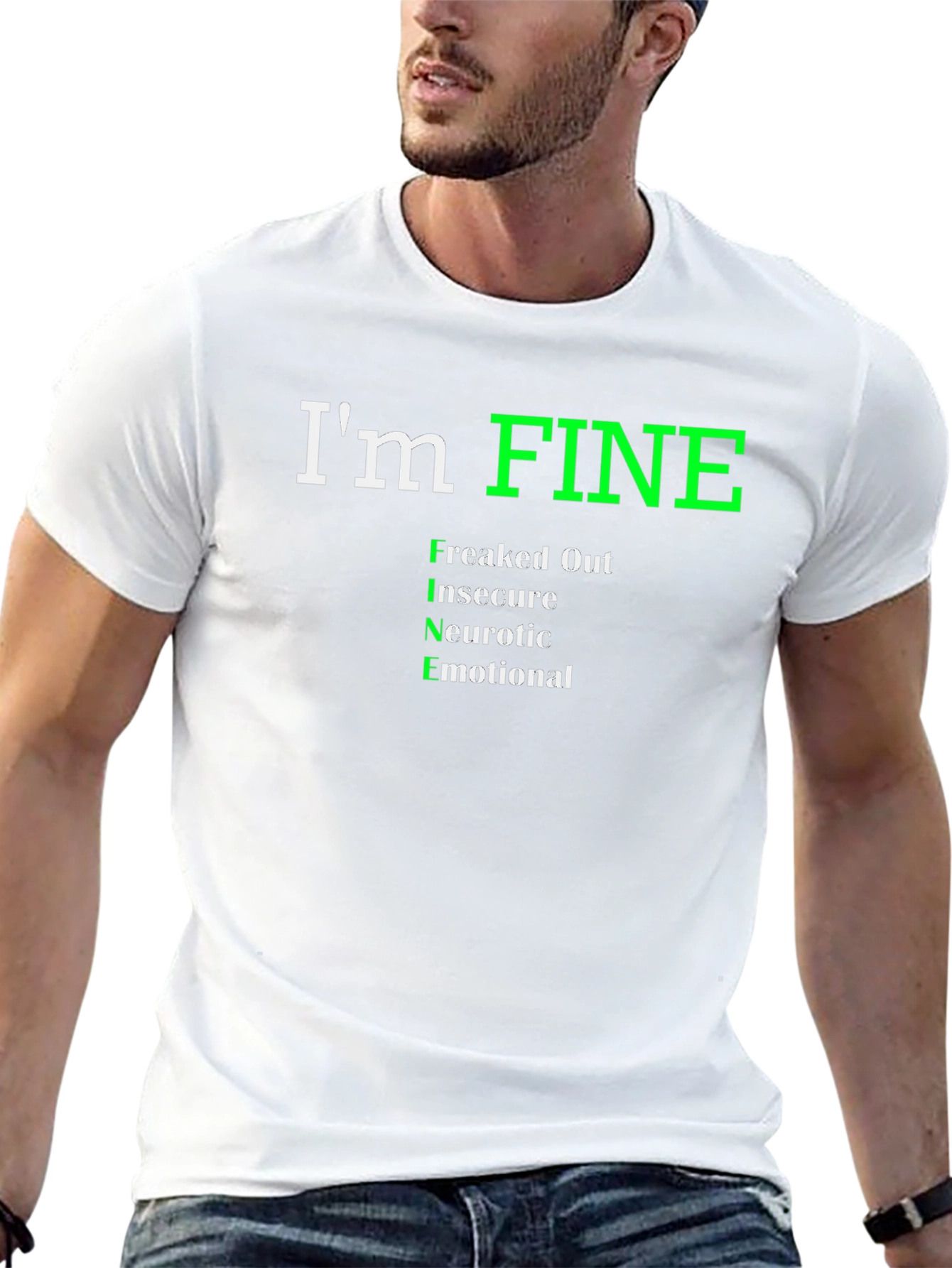 Black I'm Fine Funny Graphic T-Shirt view 13