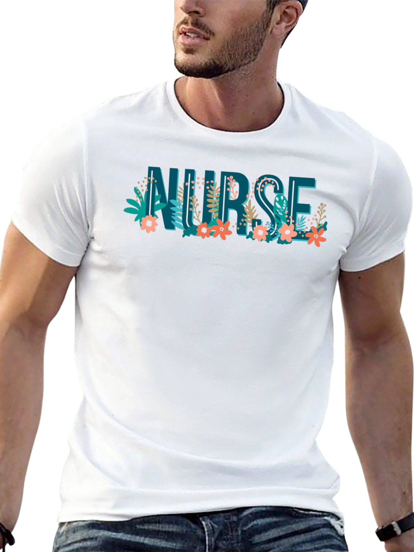 Black Floral Nurse Graphic T-Shirt - Comfort and Style view 13