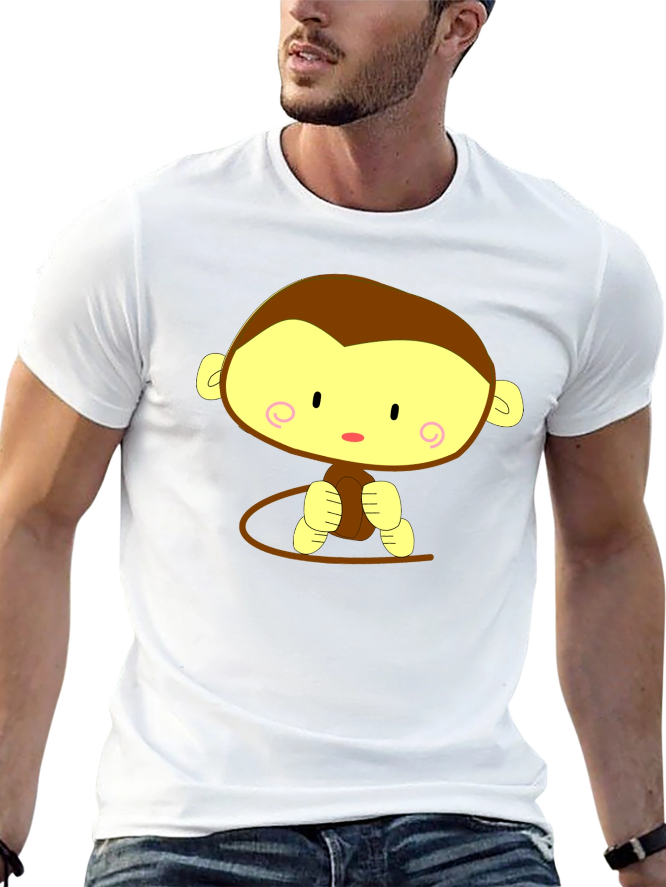 Black Cute Cartoon Monkey Graphic Tee - Unisex Black T-Shirt view 13