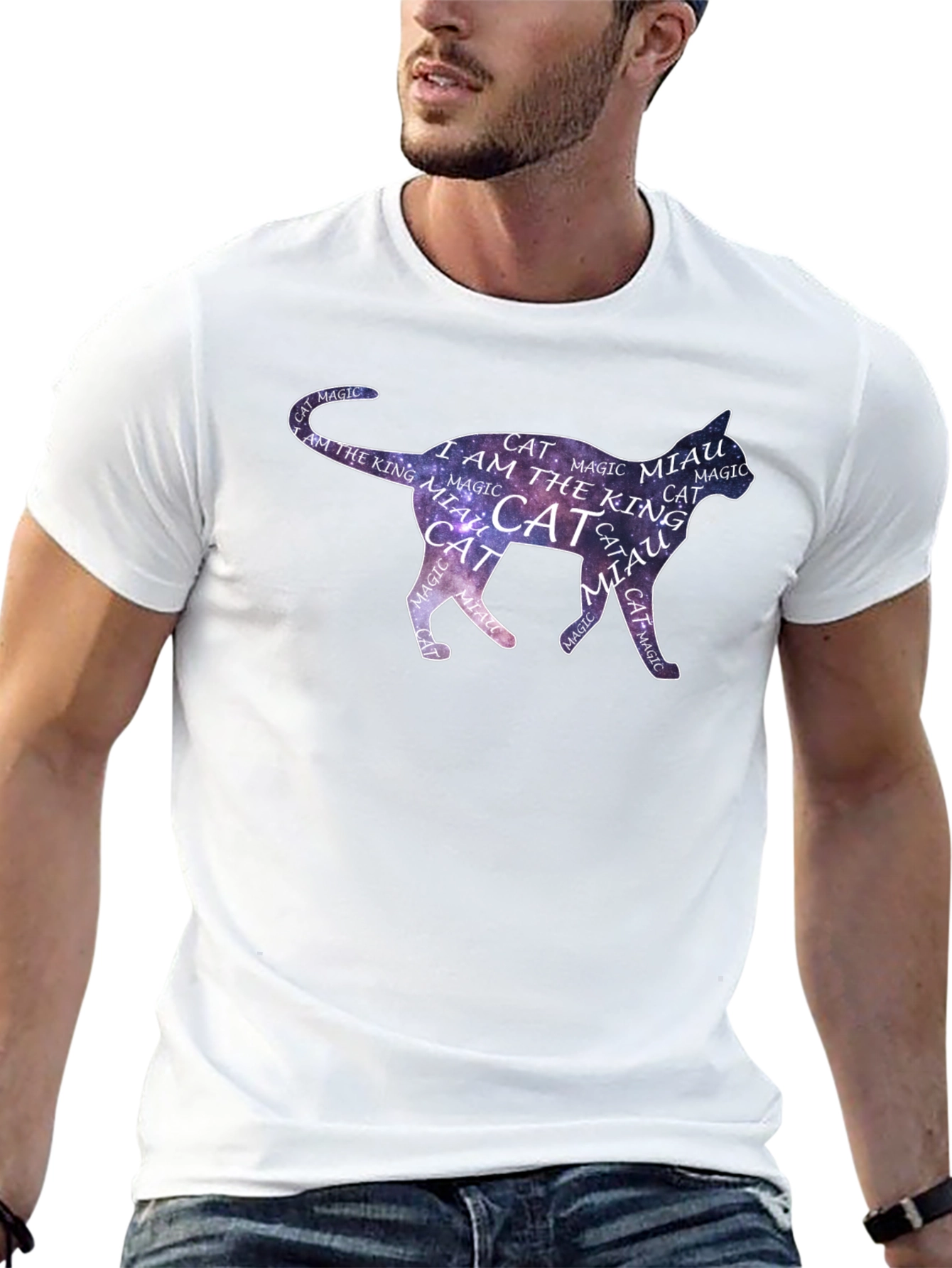 Black Cosmic Cat T-Shirt - Magical Feline Design view 13