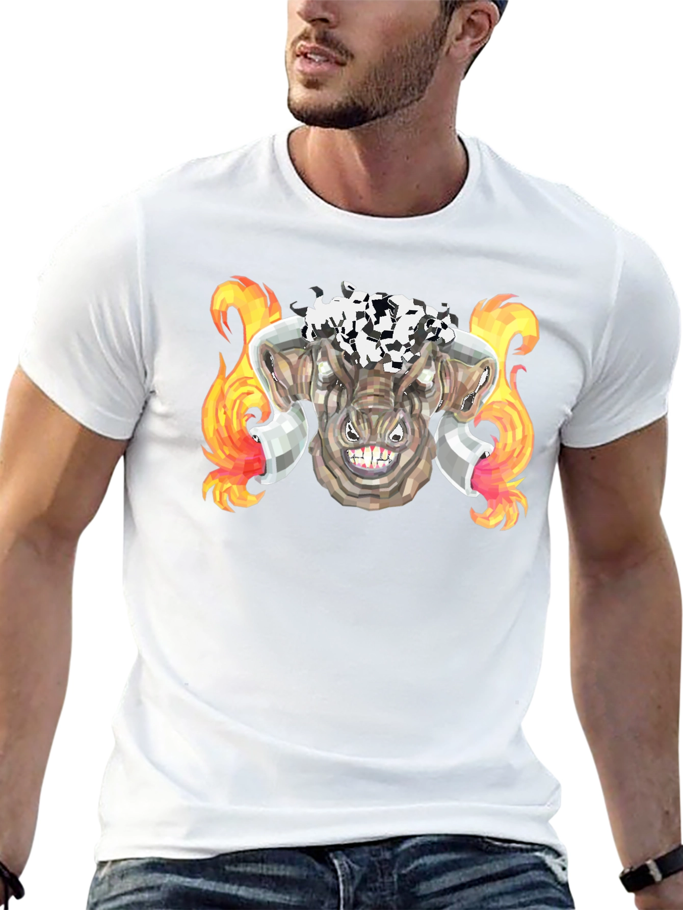 Black Fiery Bull Graphic Tee - Black Cotton T-Shirt view 13