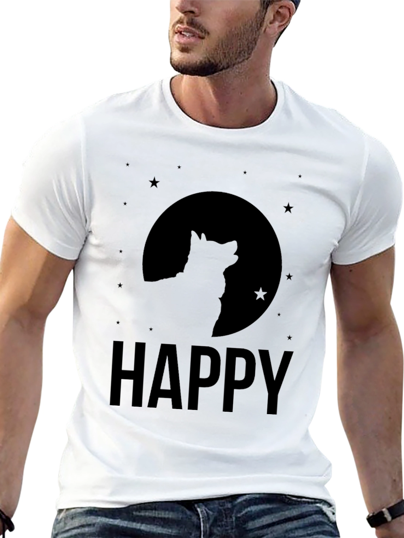 Black Happy Wolf Moon Graphic Tee - Black Cotton Blend Shirt view 13