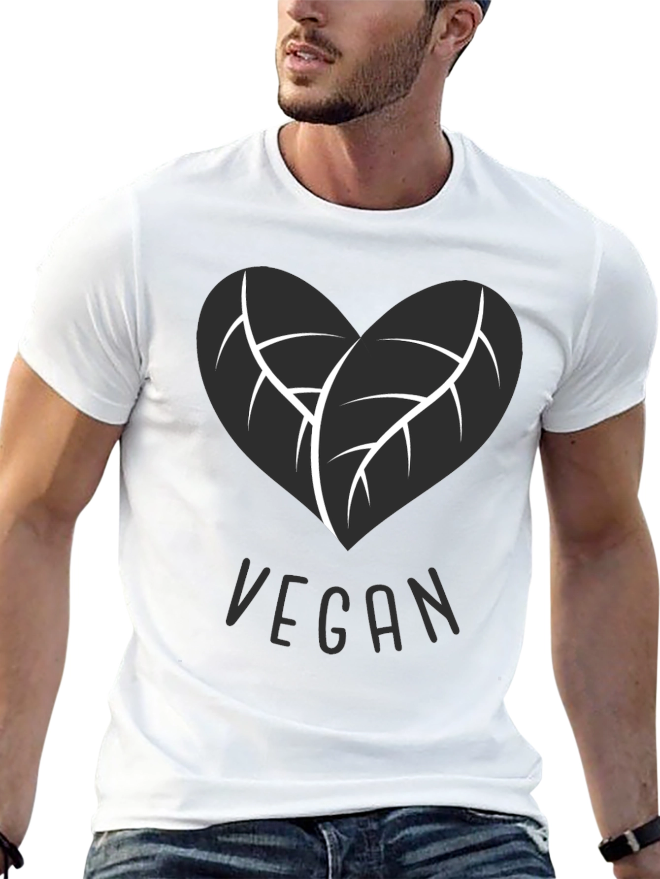Black Vegan Heart Leaf T-Shirt - Black view 13