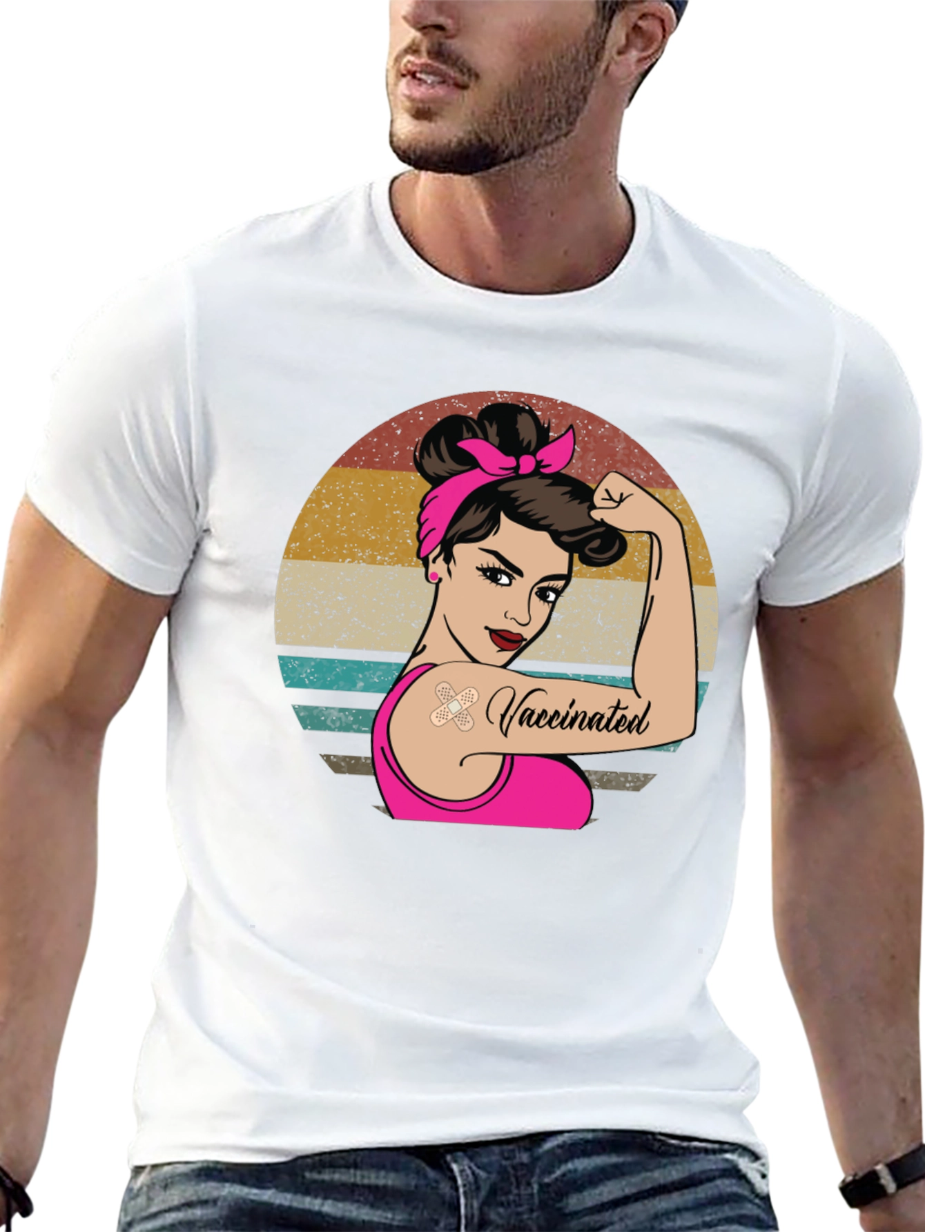 Black Vaccinated Woman Graphic Tee - Retro Design view 13