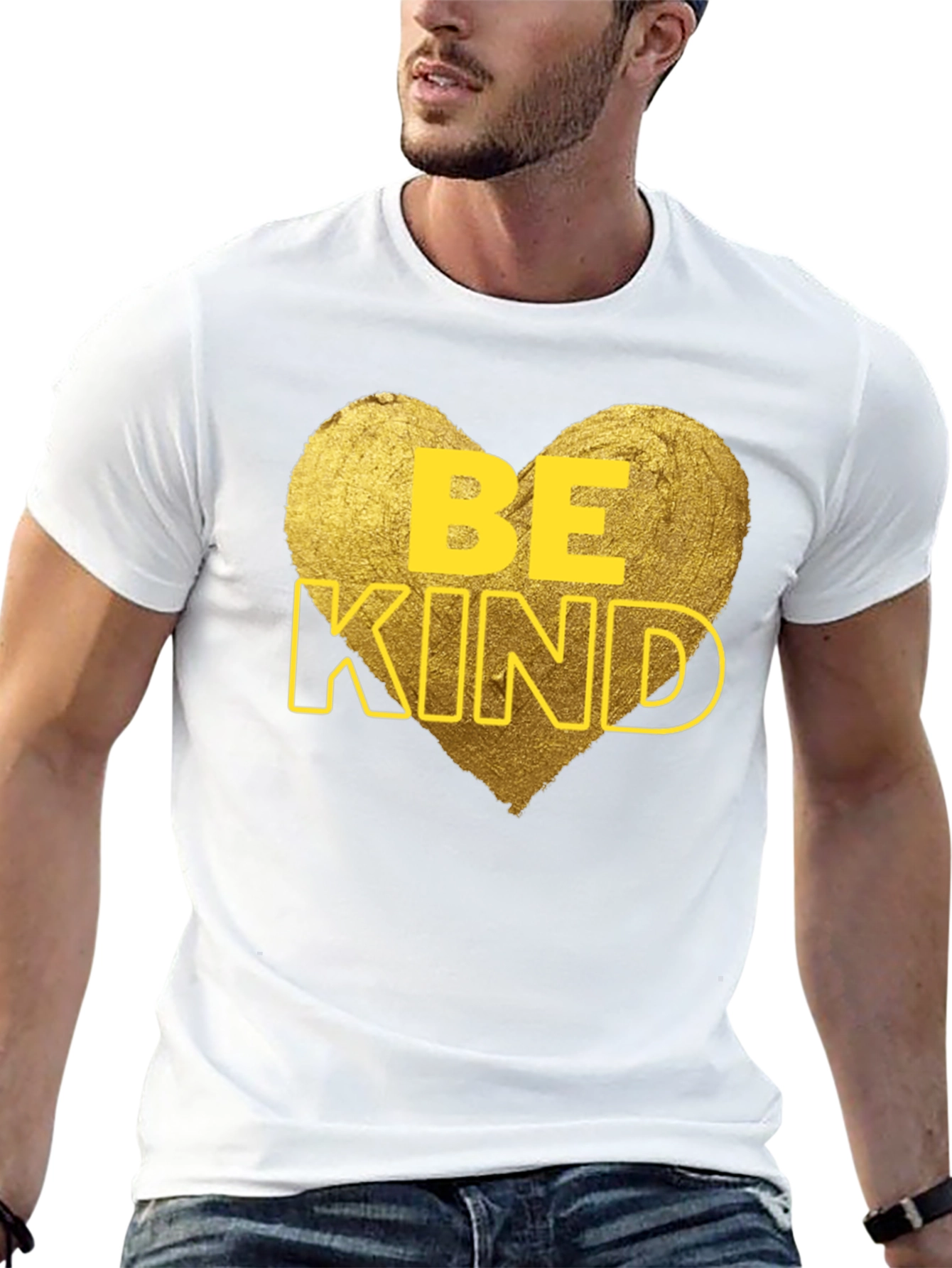Black Be Kind Heart Graphic Tee - Black Cotton Casual T-Shirt view 13