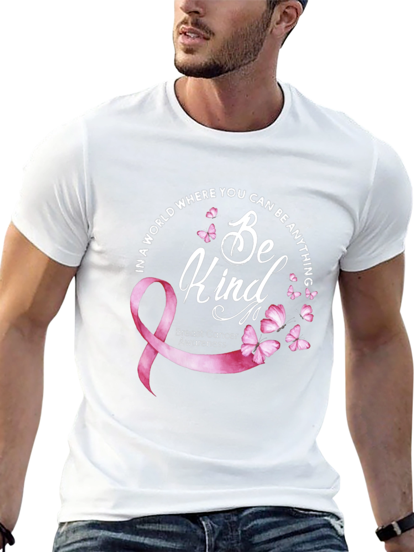 Black Be Kind Breast Cancer Awareness T-Shirt view 13